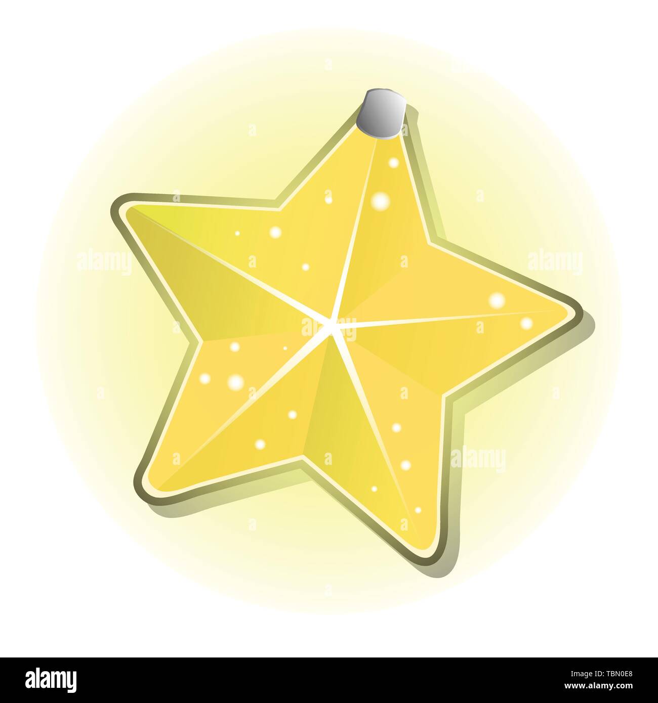 Shining star hanging on a nail isolated on white background