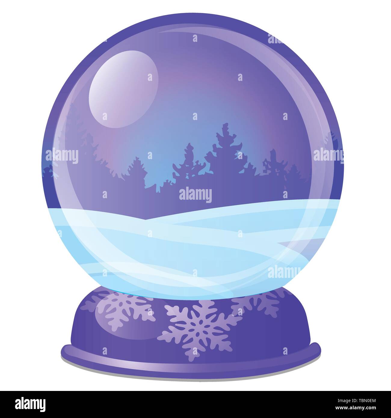 Christmas souvenir in the form of glass ball with pine forest isolated on white background. Sample of poster, party holiday invitation, festive card Stock Vector