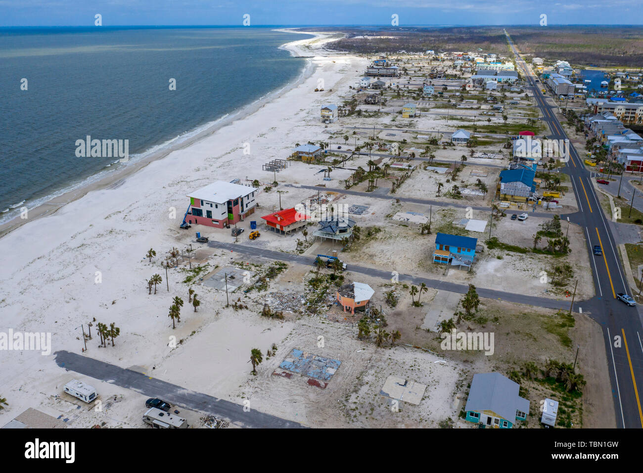 Mexico Beach, Florida - Destruction from Hurricane Michael is widespread seven months after the Category 5 storm hit the Florida Panhandle. Stock Photo