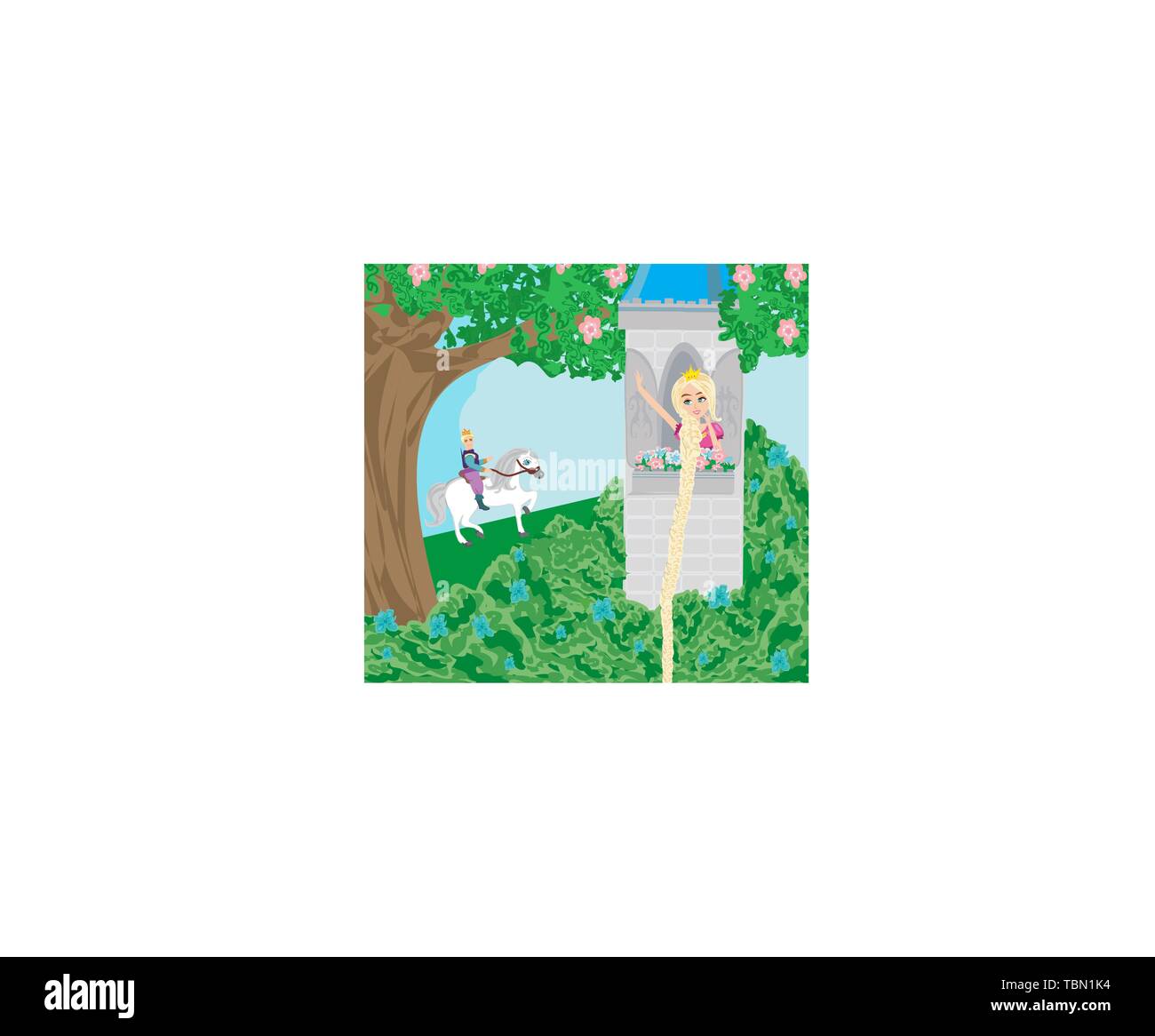 the princess in the tower is waiting for the prince Stock Vector Image ...