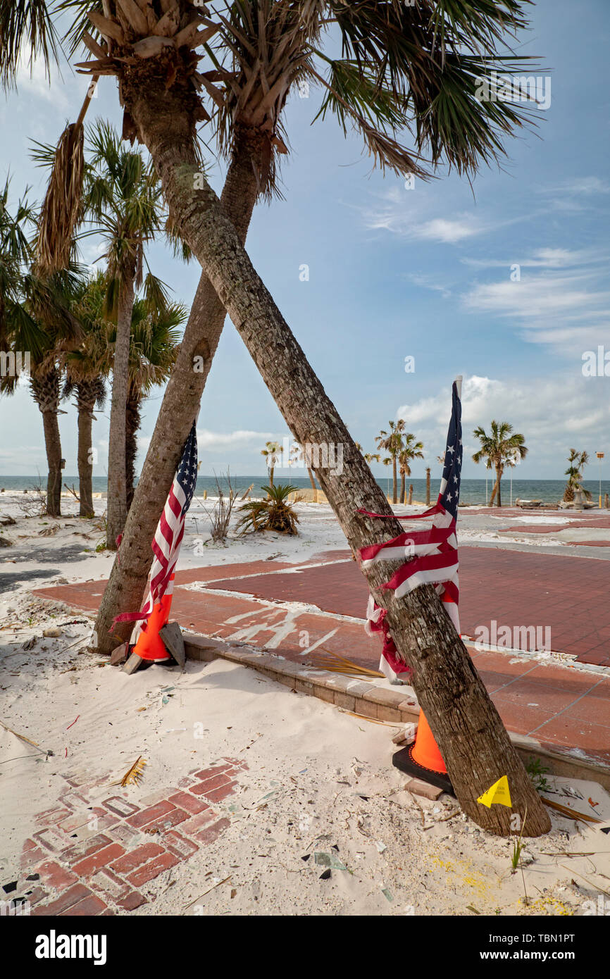 Mexico Beach, Florida - Destruction from Hurricane Michael is widespread seven months after the Category 5 storm hit the Florida Panhandle. Palm trees Stock Photo