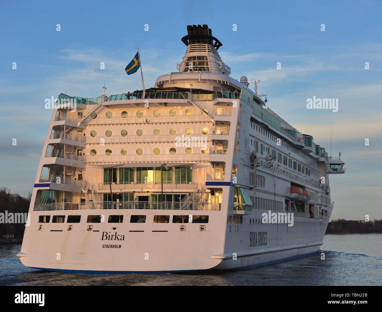Cruise ship M/S Birka Stockholm sailing away from Stockholm, Sweden Stock Photo