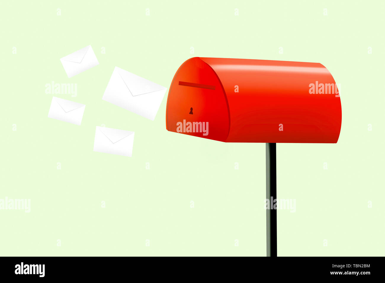 Mail box illustration in the flat style. Open red mail box with envelopes Stock Photo Alamy
