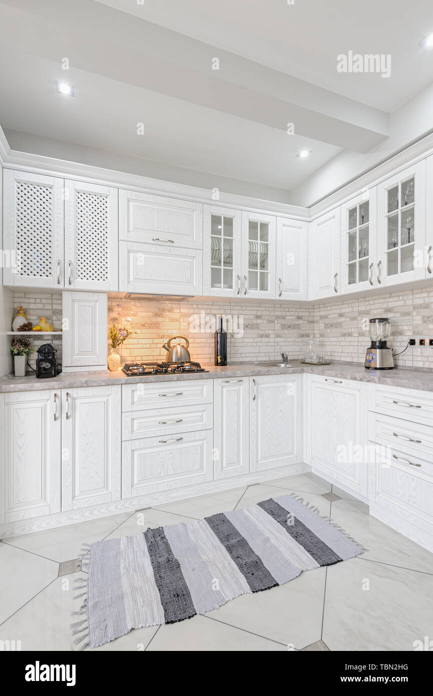 modern white wooden kitchen interior Stock Photo Alamy