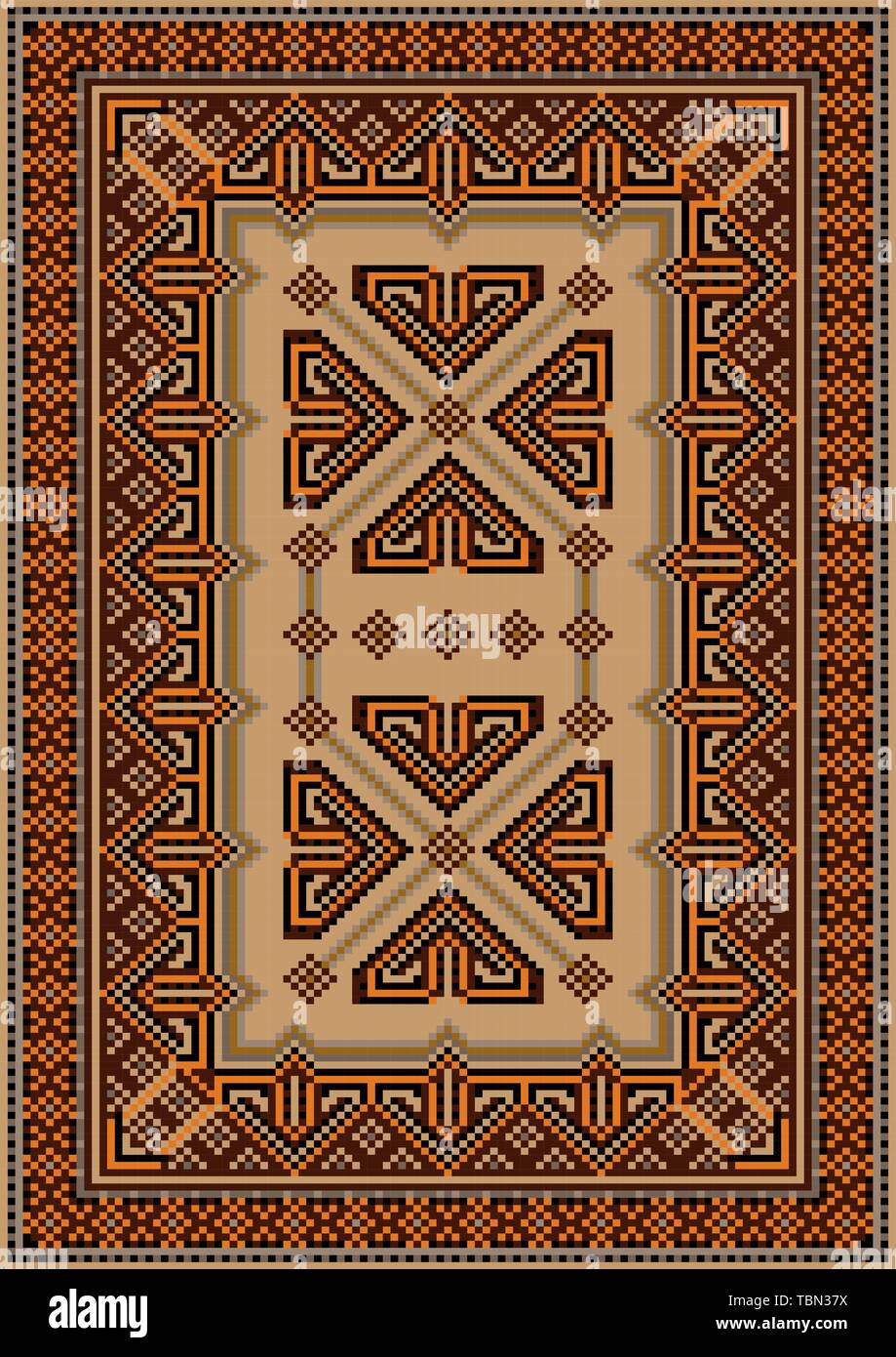 Vintage oriental rug with a pattern of dark burgundy with orange and