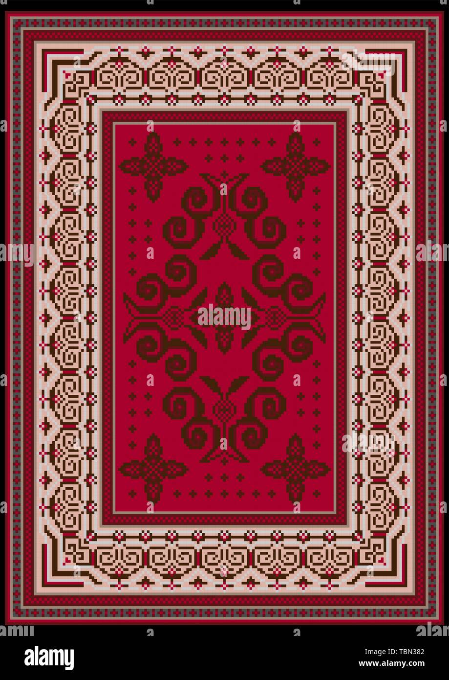 Vintage carpet with ethnic ornaments on the red in the mid and light ...