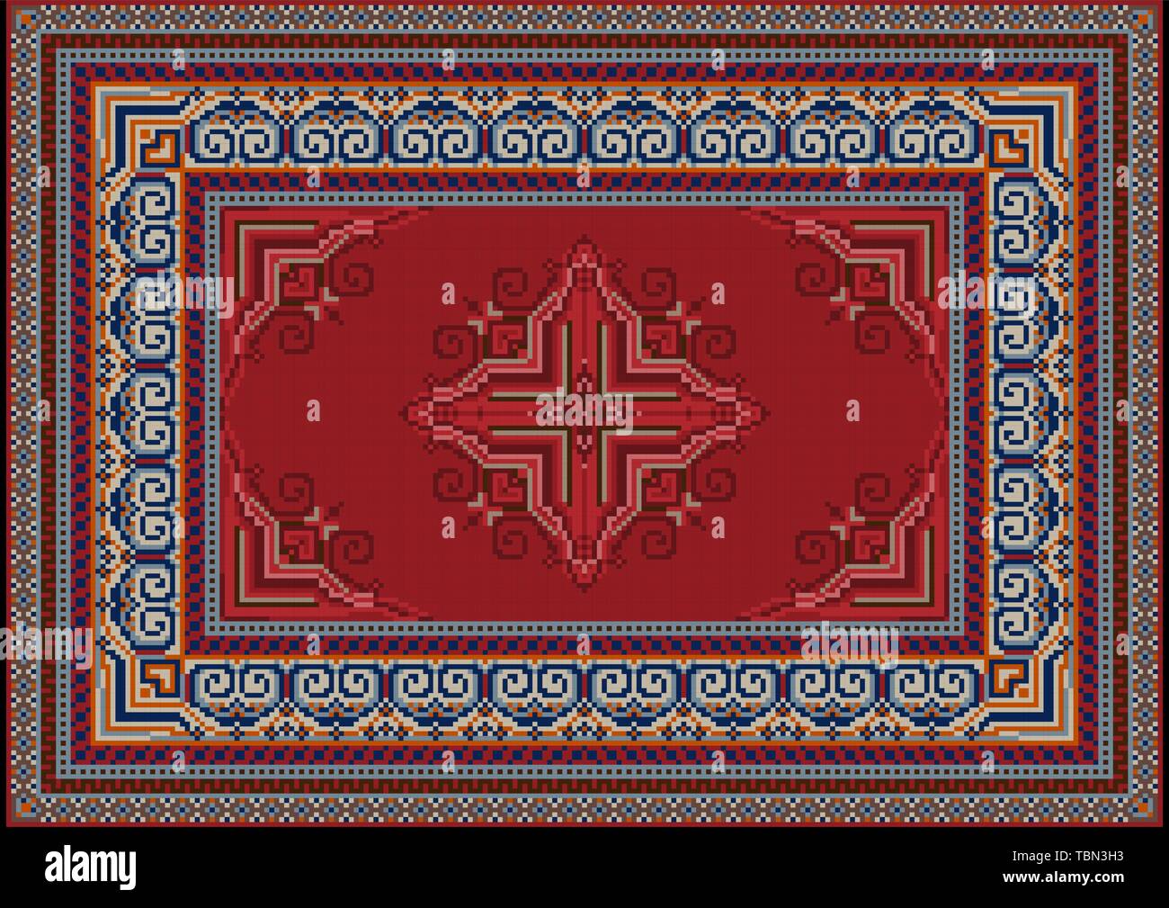 Luxury ethnic carpet with an ornament on the red in the middle and ...