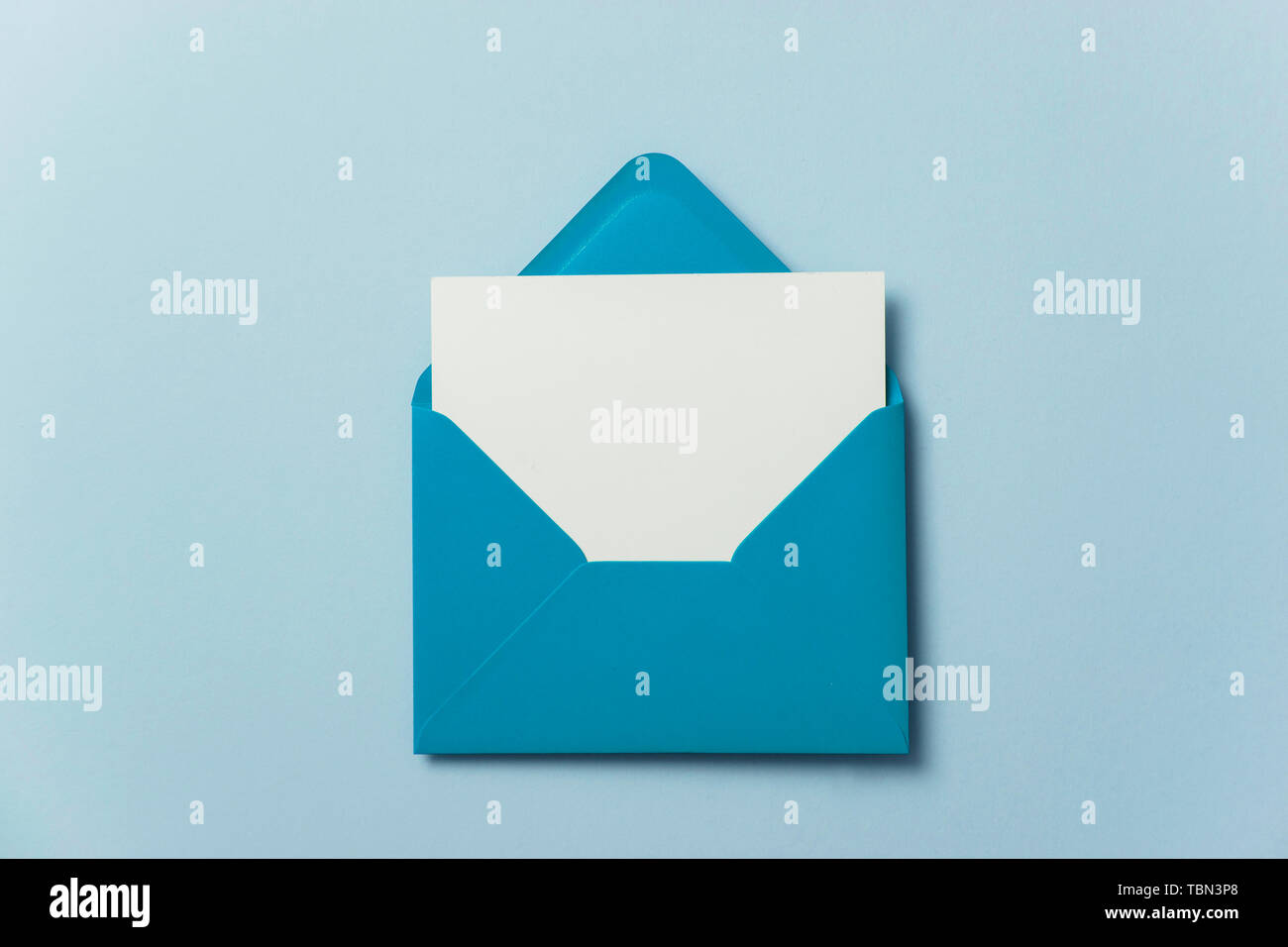 Blank white card with blue paper envelope template mock up Stock Photo ...