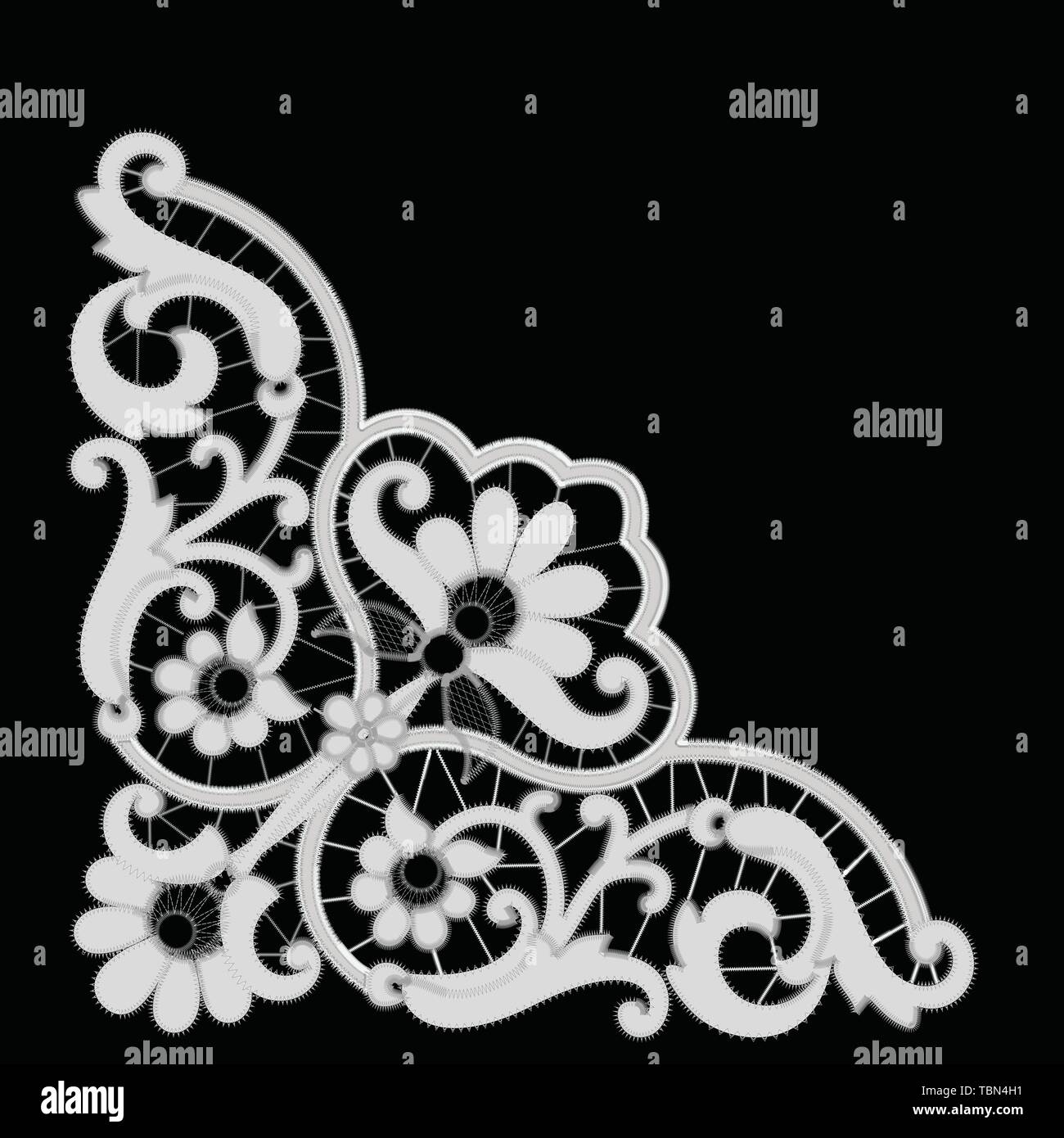 White Richelieu embroidery patterns on the black background Stock Vector