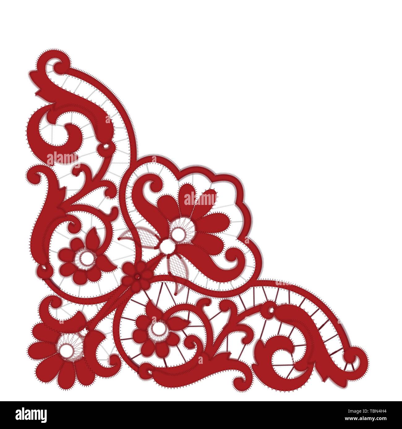 Red Richelieu embroidery patterns on the white background Stock Vector