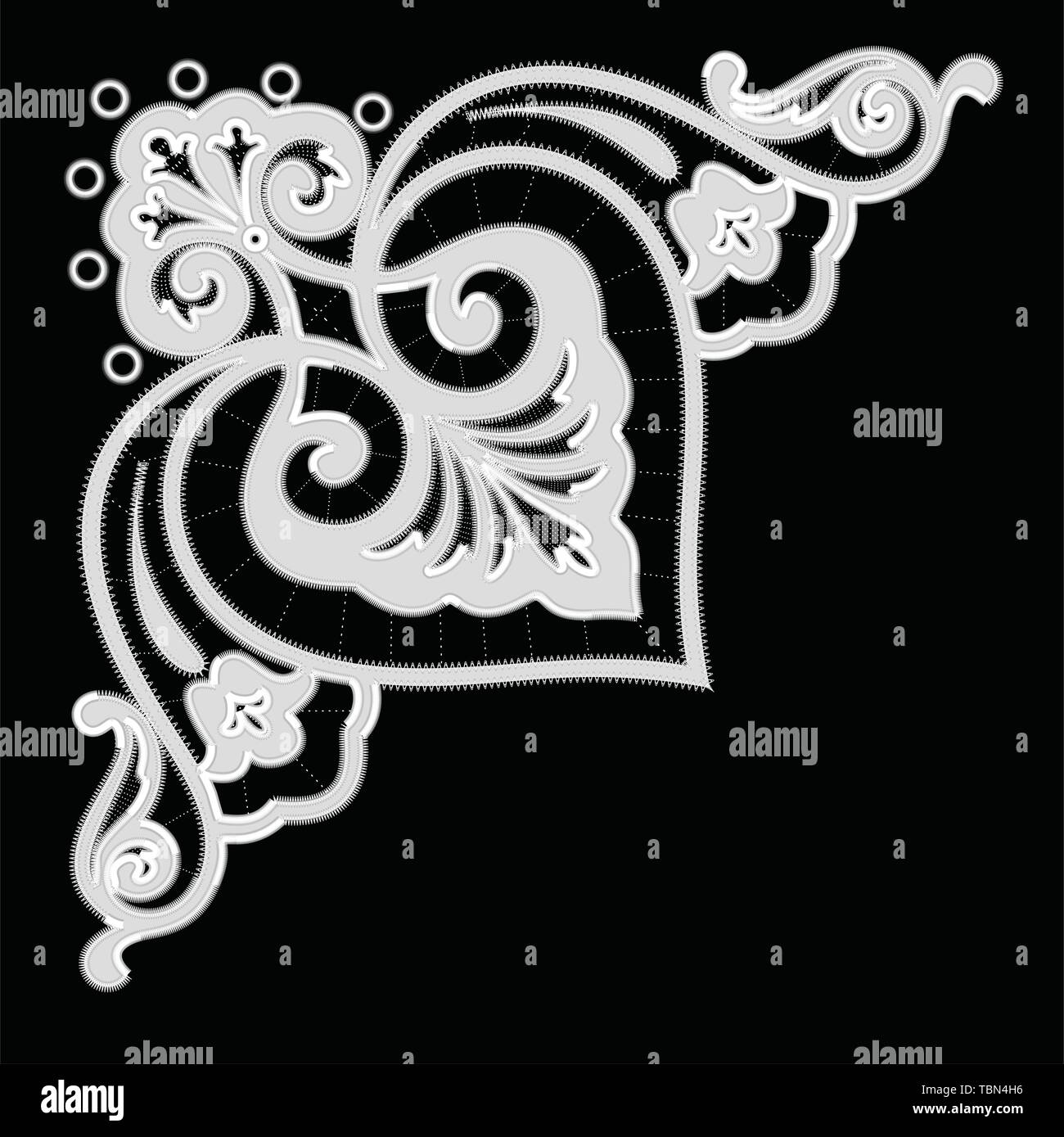 White Richelieu embroidery patterns on the black background Stock Vector