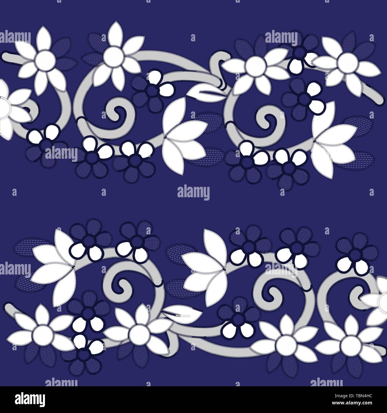 White Richelieu embroidery patterns on the blue background as decorative pattern Stock Vector