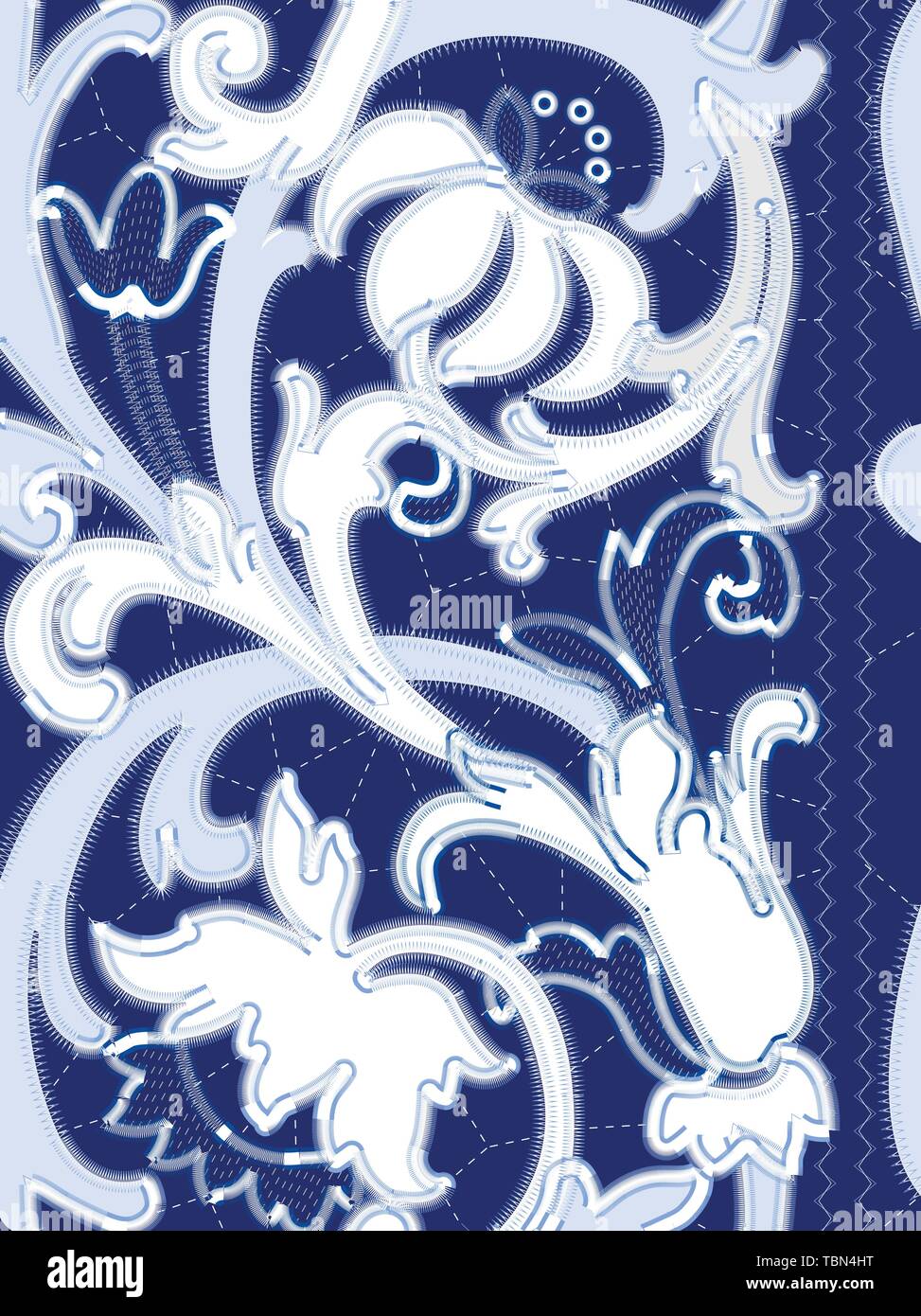 White Richelieu embroidery patterns on the blue background as seamless pattern Stock Vector