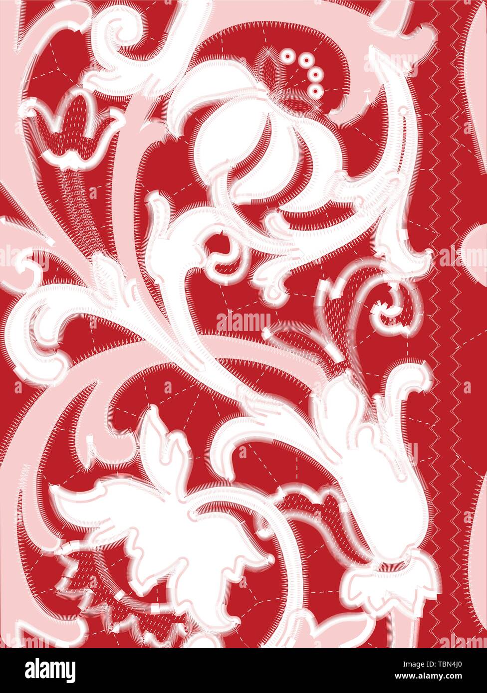 White Richelieu embroidery patterns on the red background as seamless pattern Stock Vector