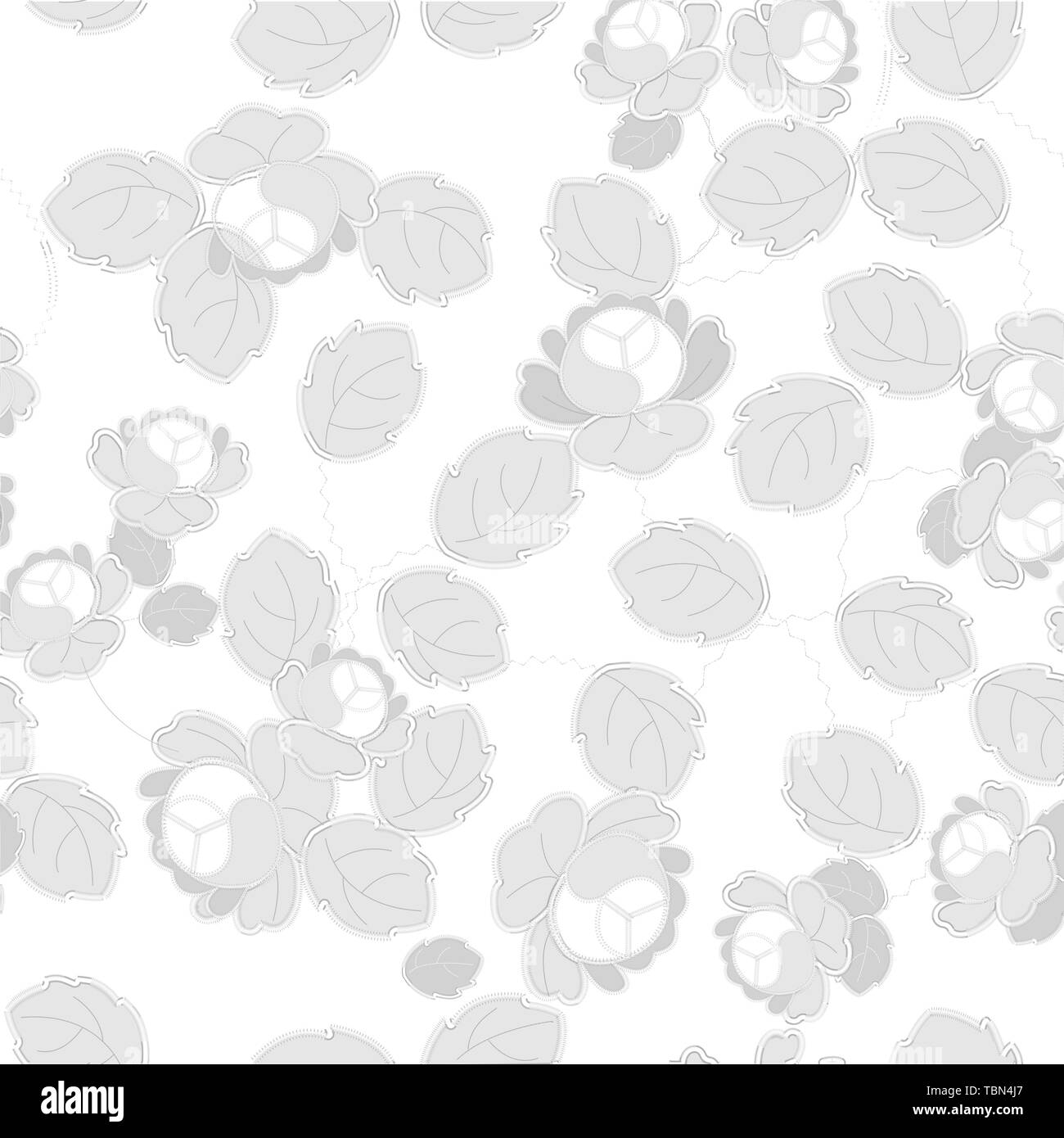 Gray Richelieu embroidery patterns on the white background as seamless pattern Stock Vector