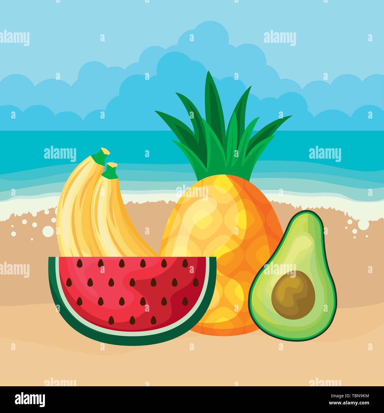 fresh pineapple with avocado and fruits vector illustration design ...