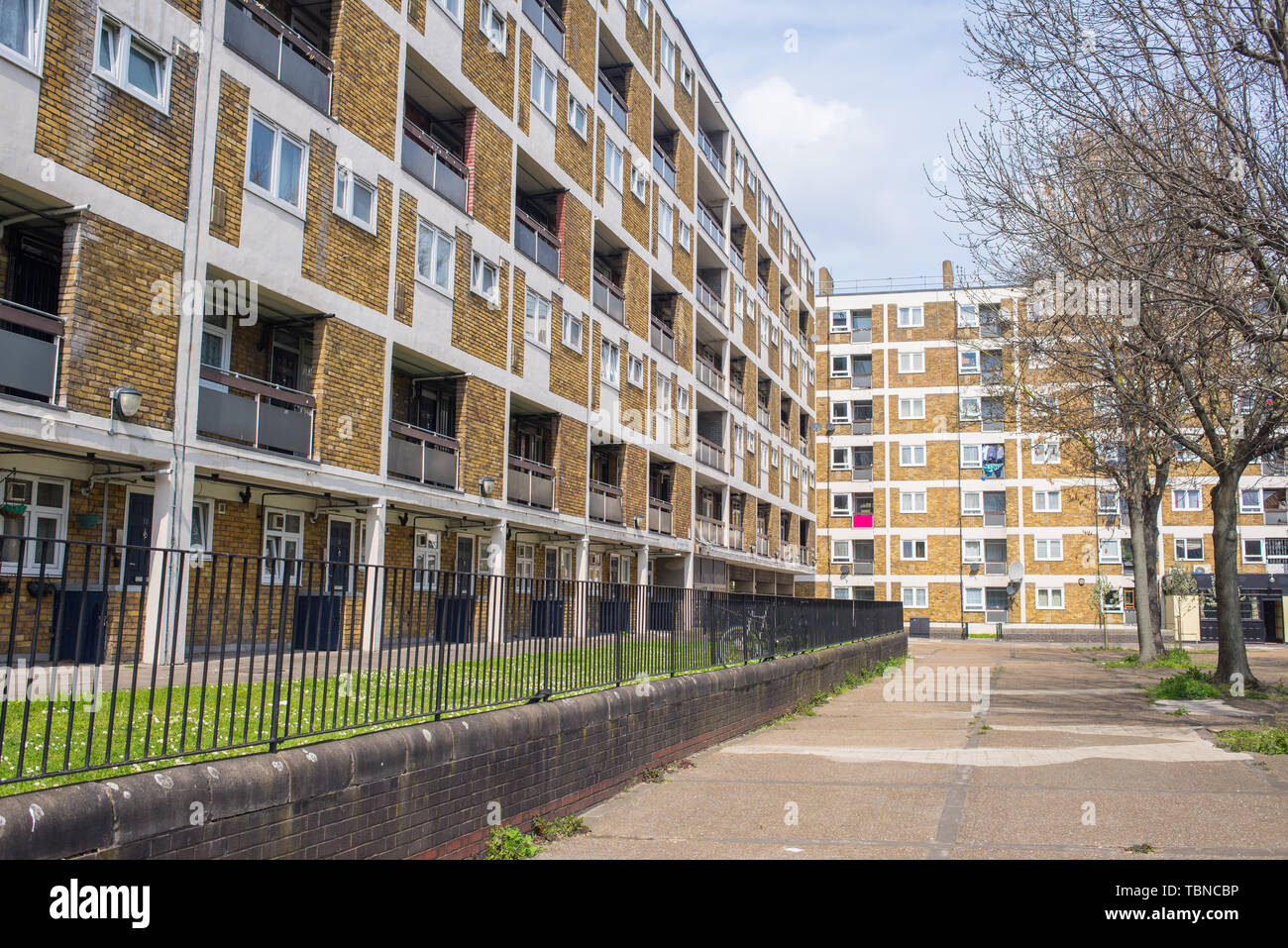 Council houses apartment blocks estate in Hackney East London, UK. Stock Photo