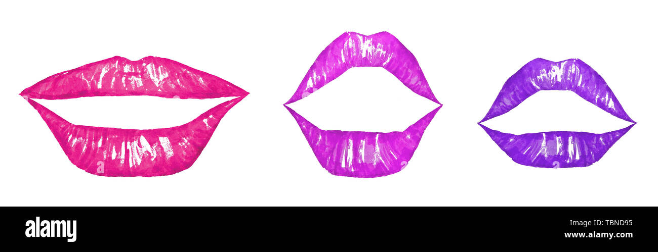 Lips of different shades of pink color on white background. Hand made illustration Stock Photo