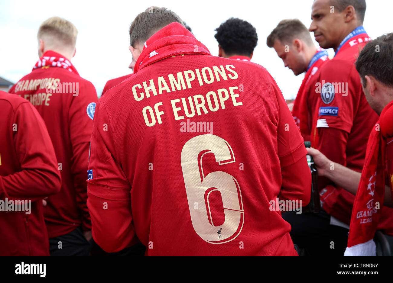 A detailed view of the back of a Liverpool shirt during the Champions  League Winners Parade in Liverpool Stock Photo - Alamy