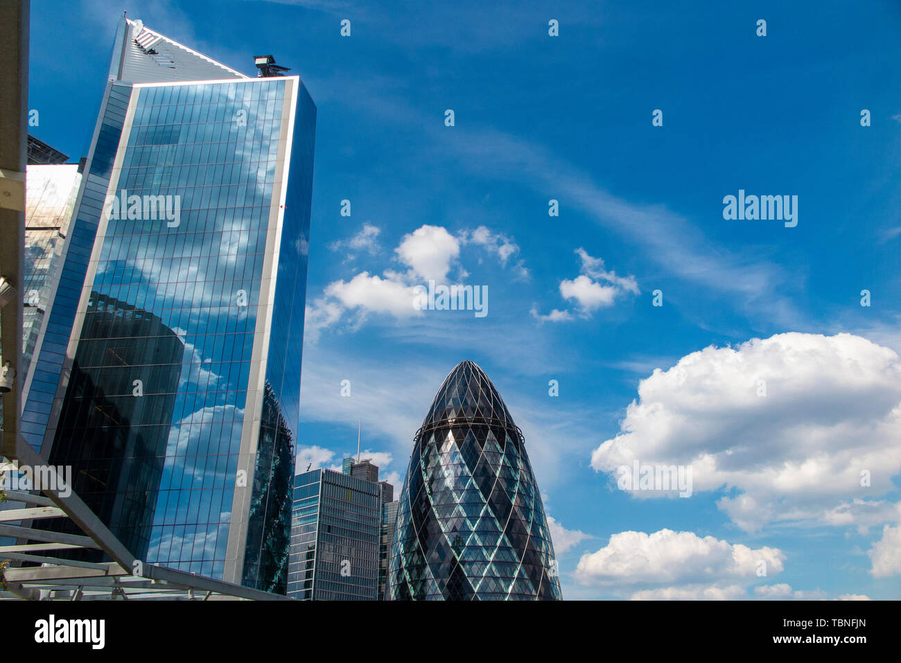 The Gherkin (Swiss Re headquarters) skyscraper in the City of London Stock Photo