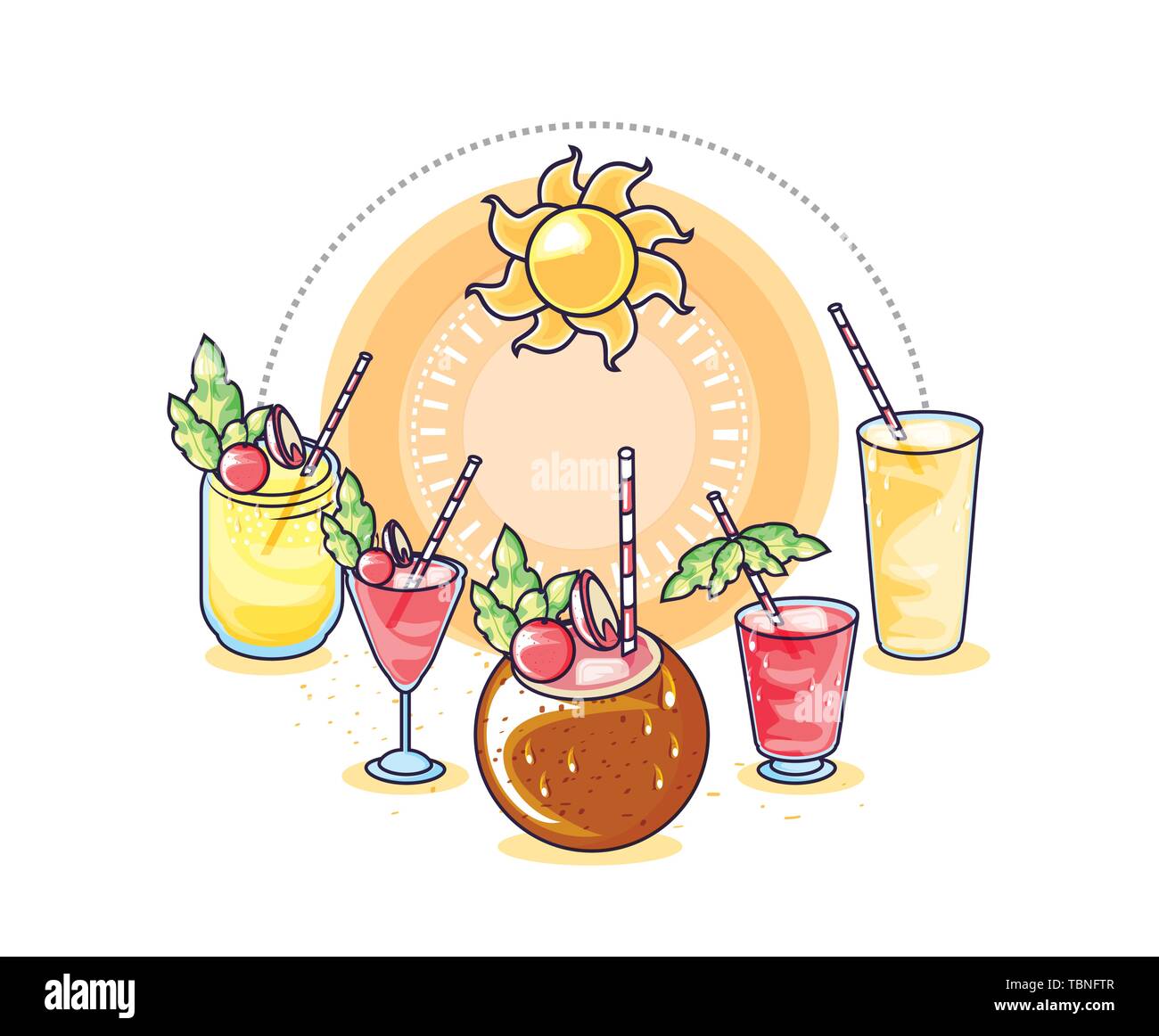 set of cocktails of fruits tropical and sun Stock Vector Image & Art ...