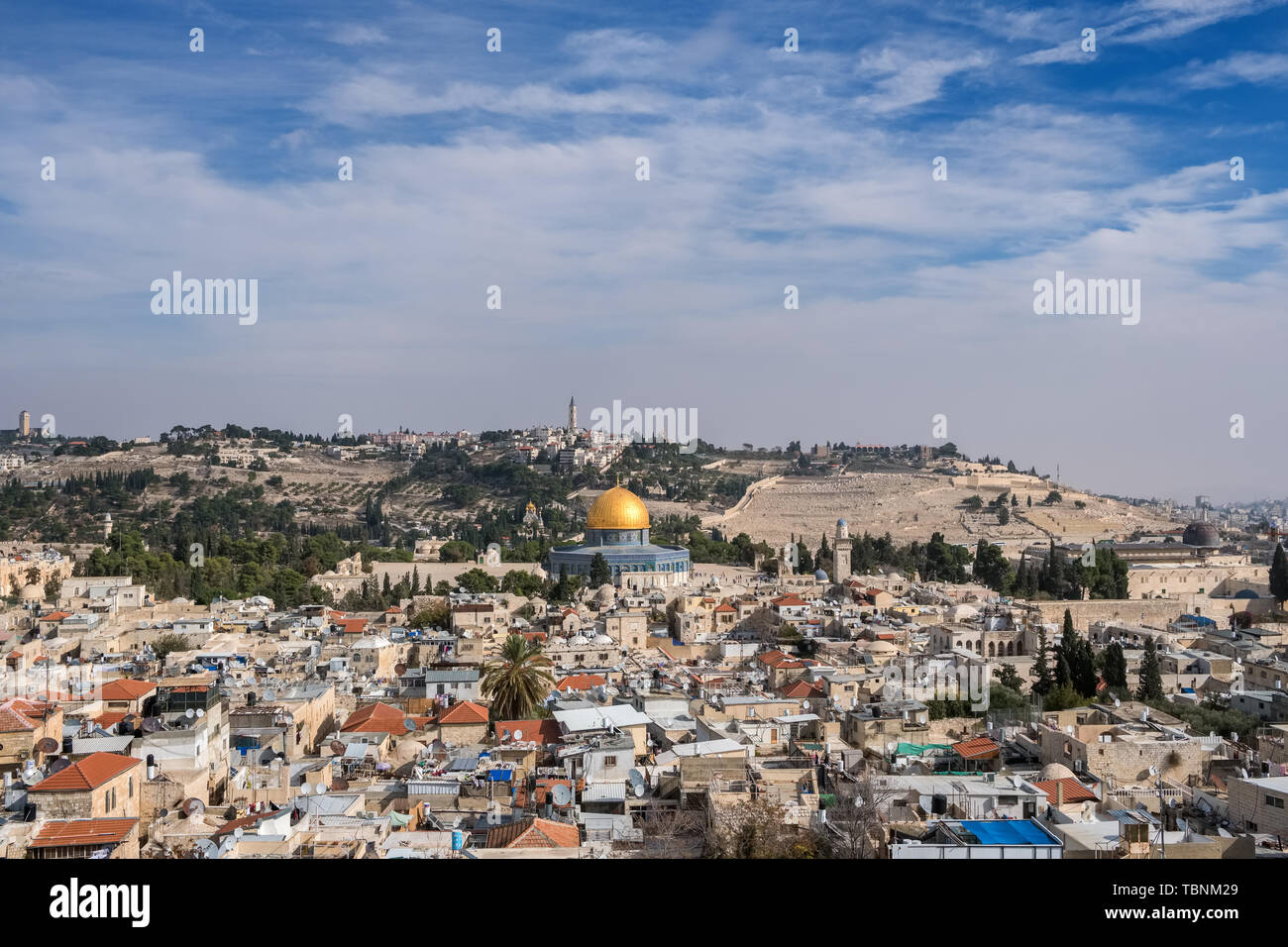 Dome of the Rock and  Mount of Olives in Jerusalem old city Stock Photo