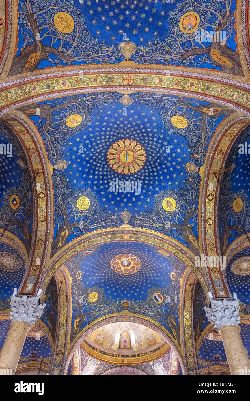 Interior view of the Church of All Nations or the Basilica of the Agony on the Mount of Olives, next to the Gardens of Gethsemane in Jerusalem Stock Photo