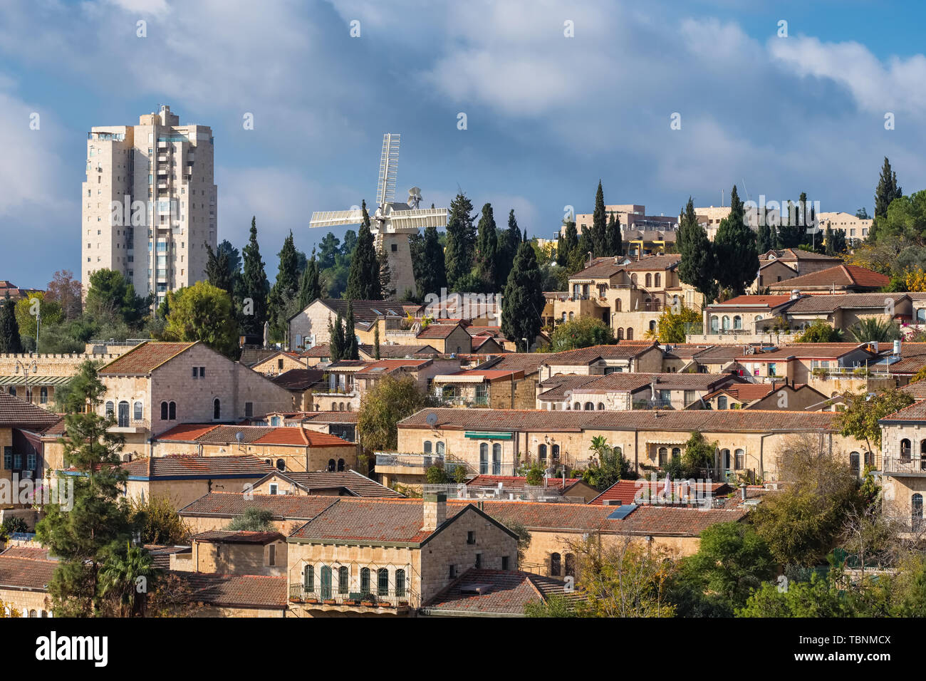 View of Yemin Moshe neighborhood in Jerusalem Stock Photo