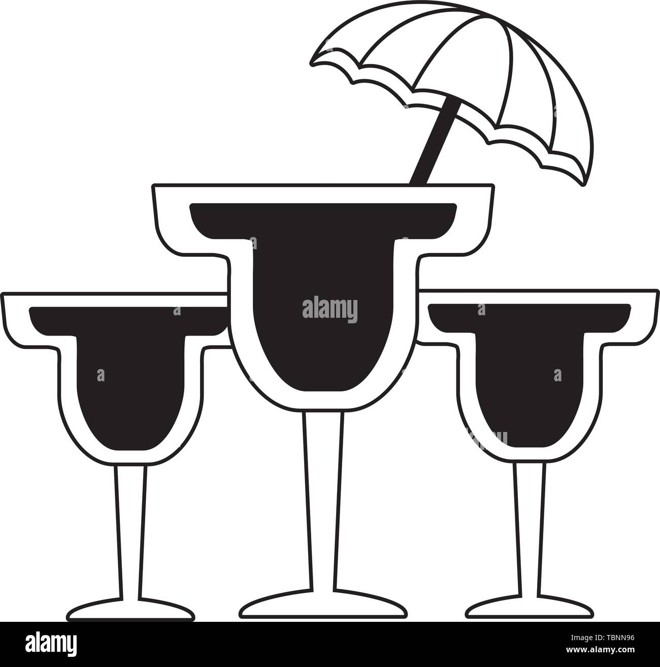 three cocktails drink umbrella beverage Stock Vector