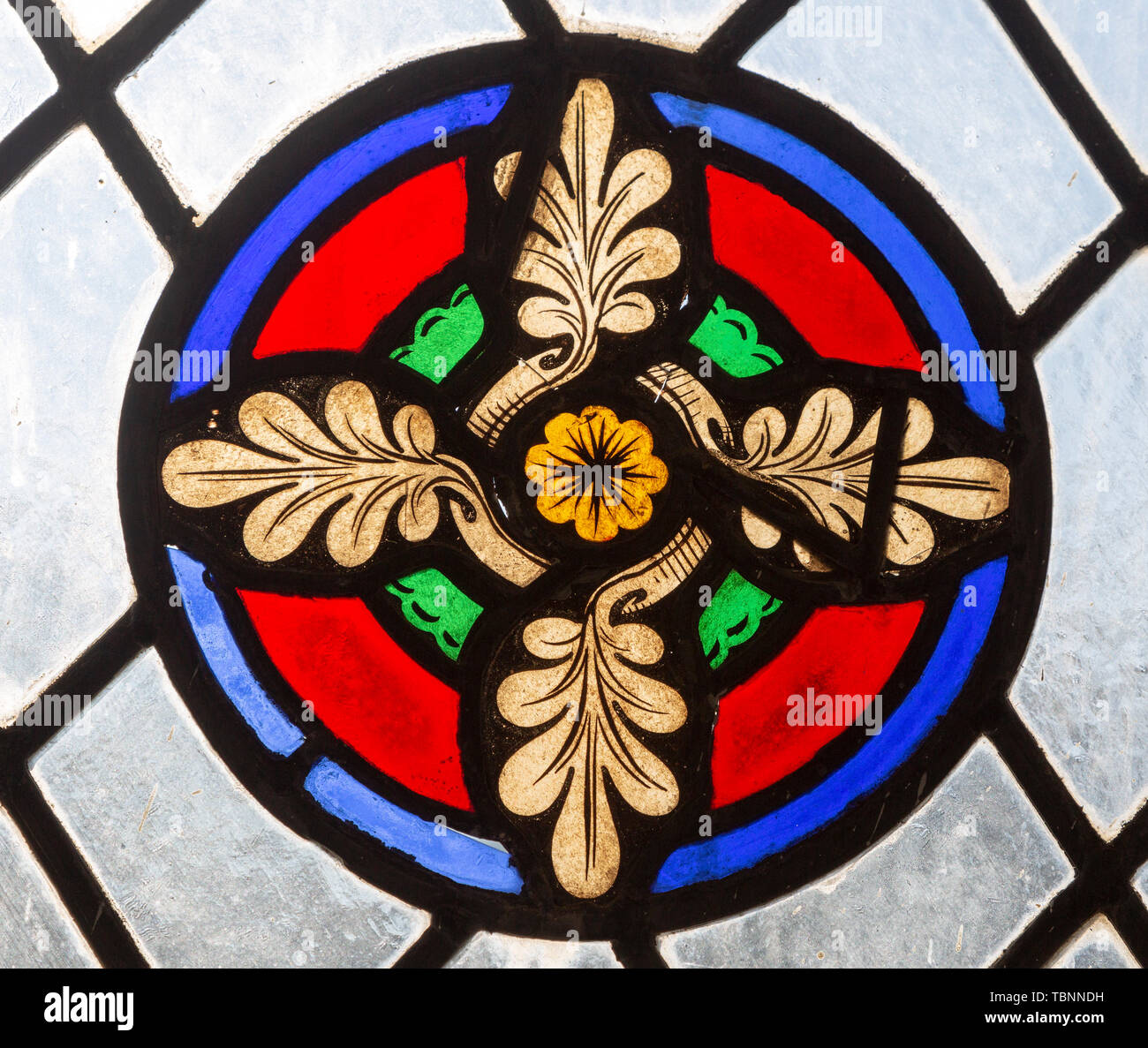 Close up of 19th century stained glass window in church of Saint Andrew, Wissett, Suffolk, England, UK Stock Photo