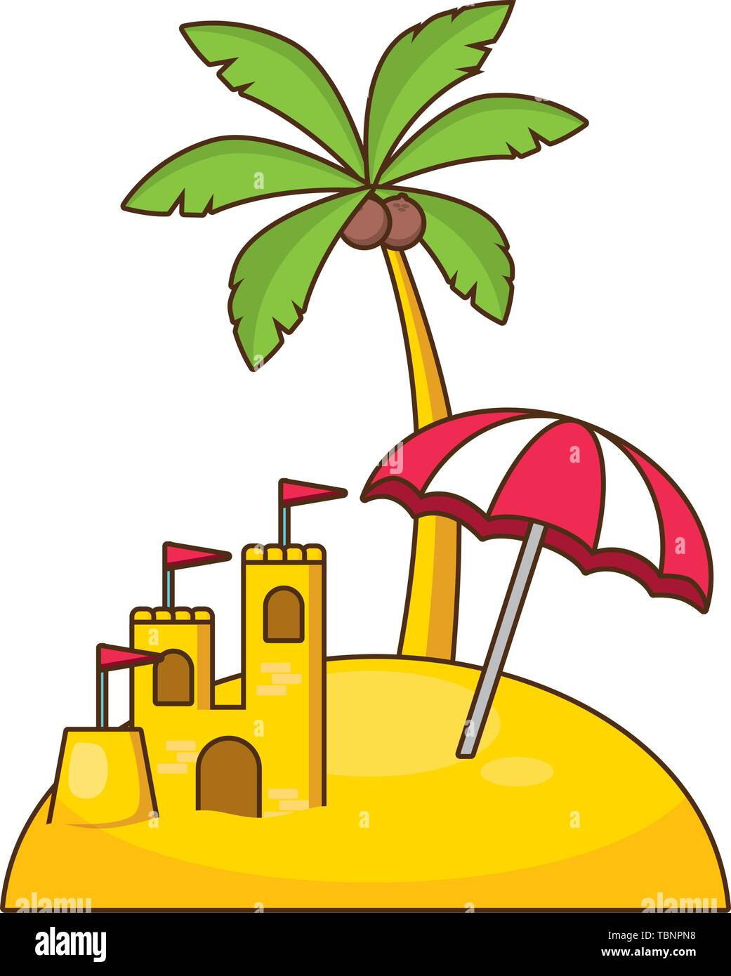 vacations beach umbrella castle and palm Stock Vector Image & Art - Alamy