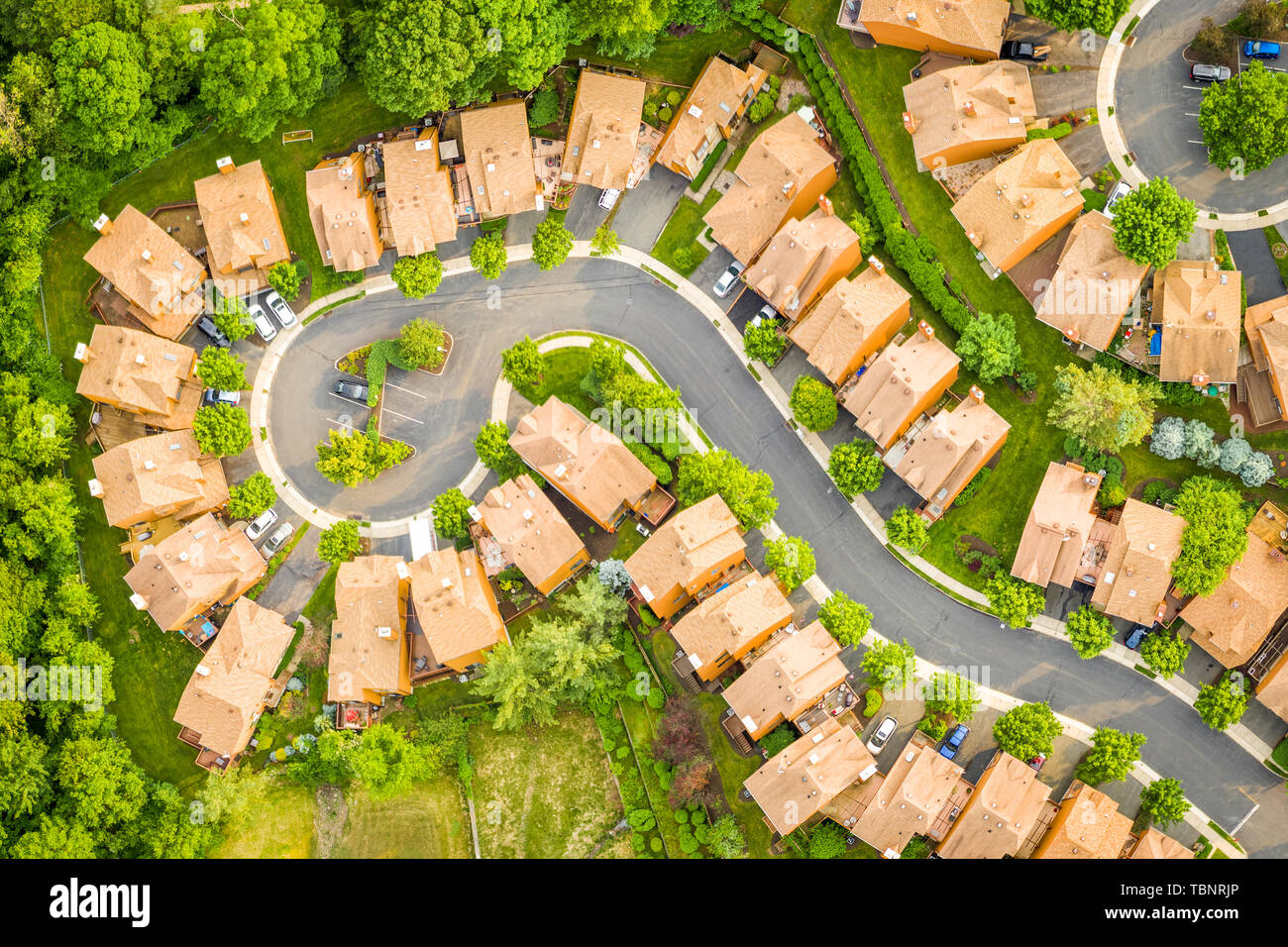 Birds Eye view of a suburban community in New Jersey. Stock Photo
