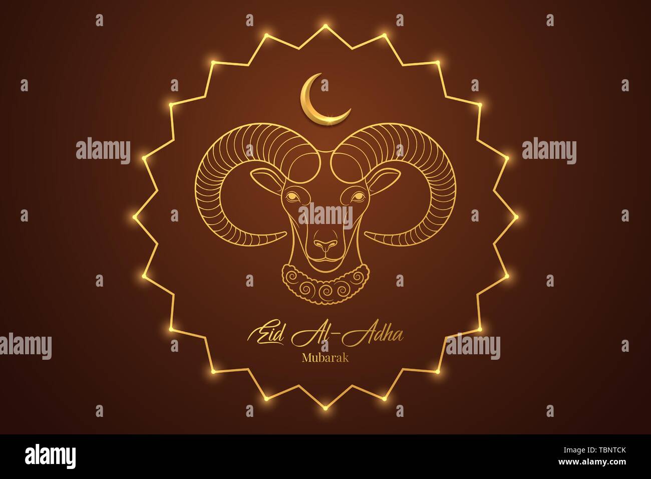 Eid Al Adha Mubarak Muslim Holiday The Feast Of Sacrifice With Golden Ram And Crescent On The Brown Background Vector Illustration Graphic Design Stock Vector Image Art Alamy