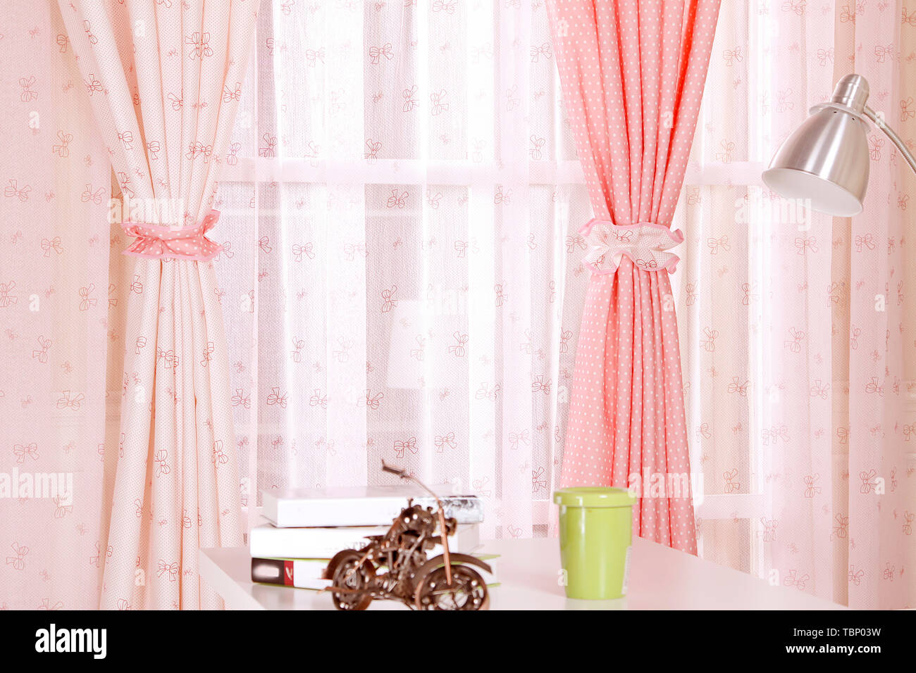 Pink curtains in the room Stock Photo - Alamy
