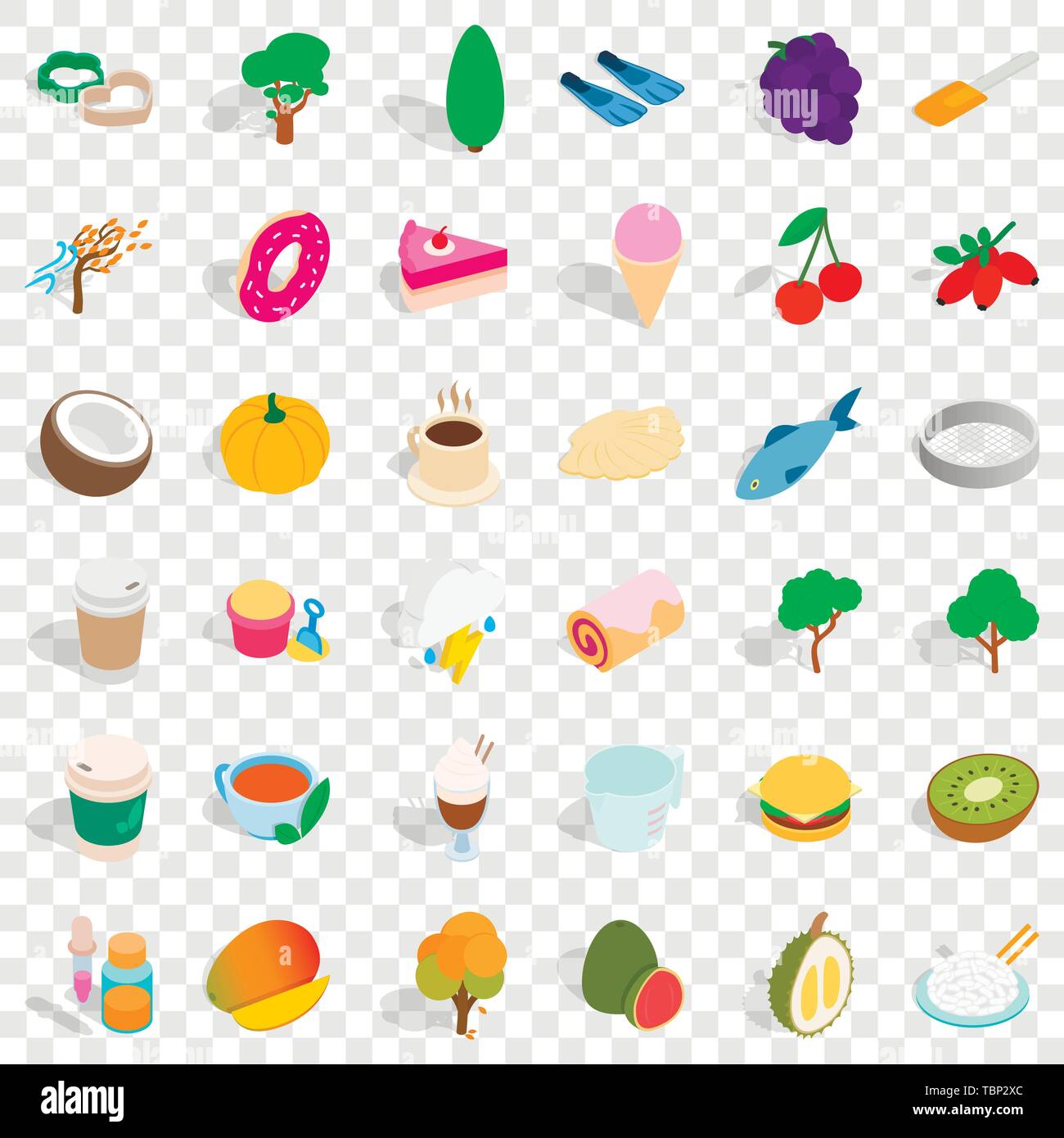 Fruit icons set, isometric style Stock Vector