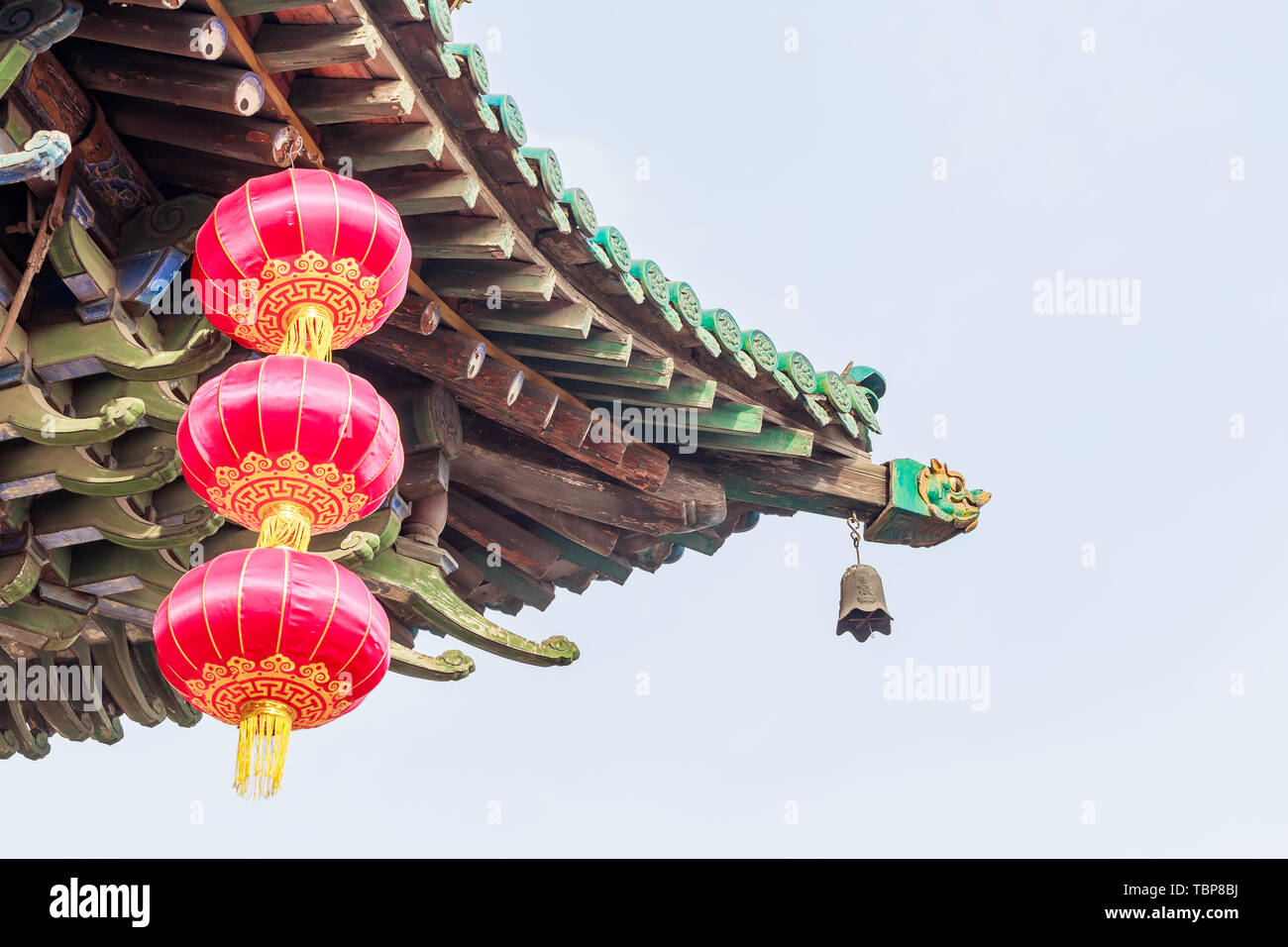 The eaves of the ancient building hall hanging red lanterns Stock Photo ...