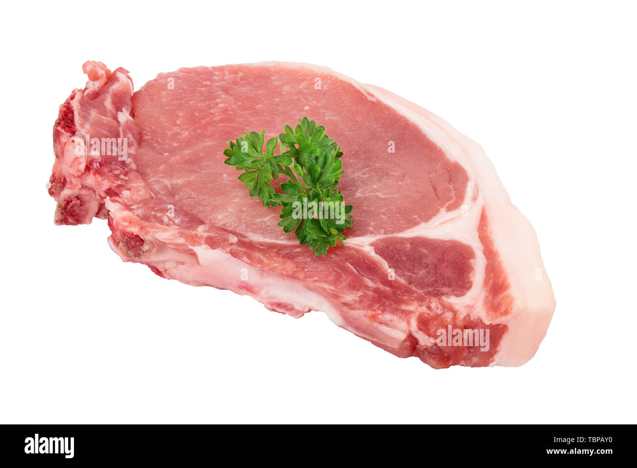 sliced raw pork meat with parsley isolated on white background Stock ...