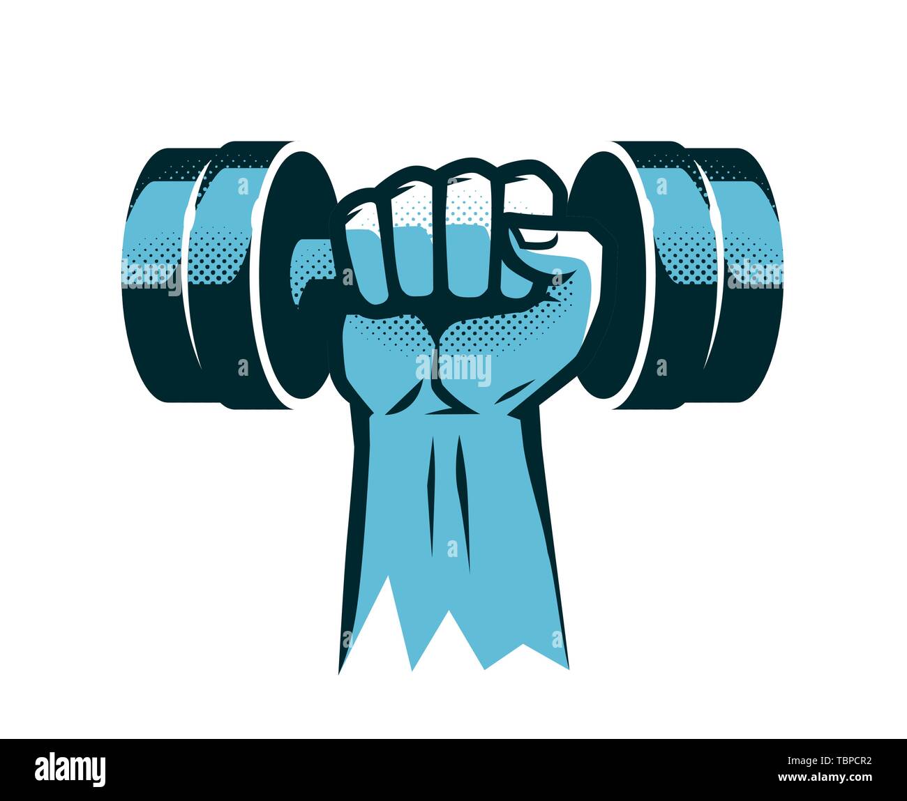 Raised arm with dumbbell. Gym logo or label. Vector Stock Vector