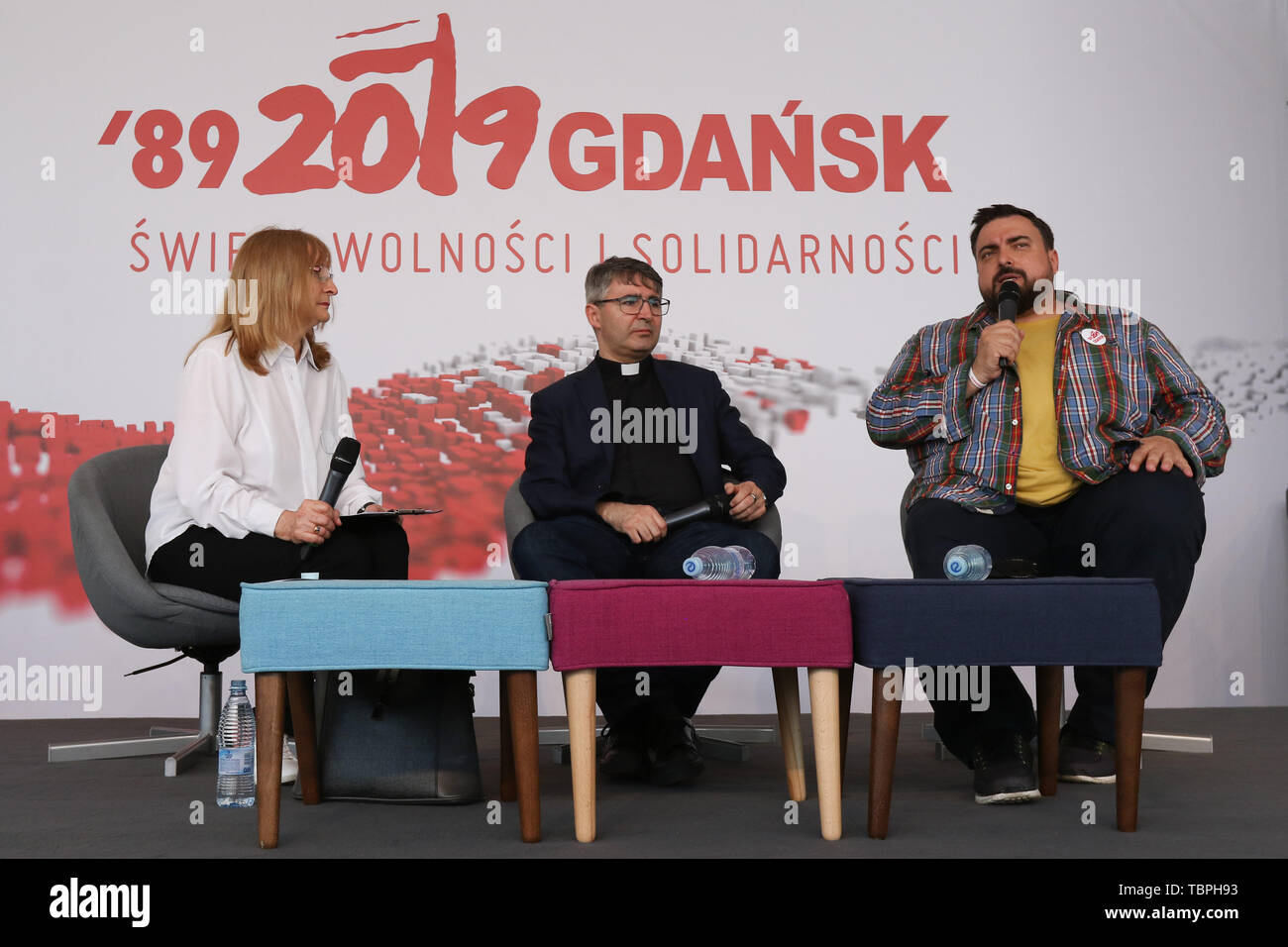 Gdansk Poland 2nd June 2019 L R Barbara Szczepula Priest Jacek Prusak And Journalist Tomasz Sekielski Are