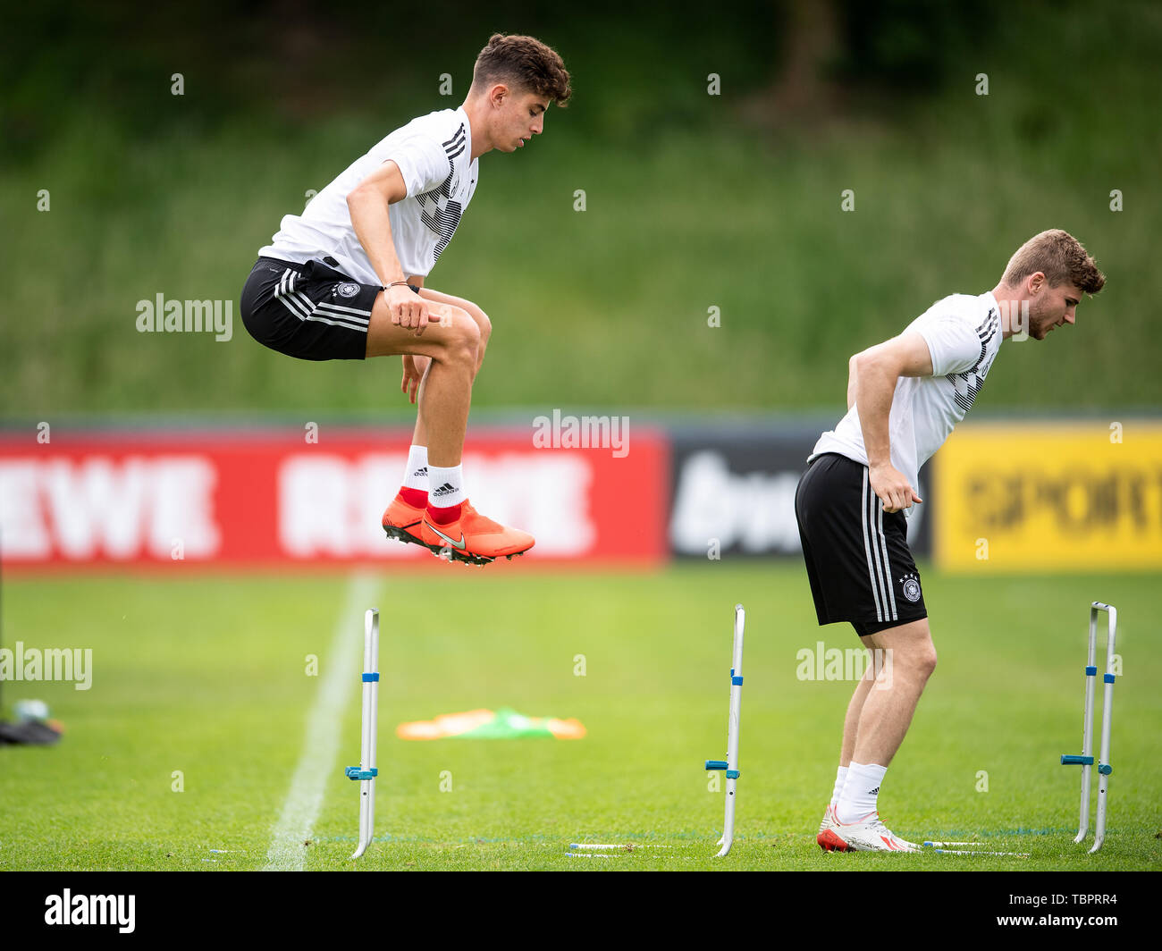 Venlo, Netherlands. 03rd June, 2019. Kai Havertz (l) and Timo Werner train with the national team in the De Koel stadium. The national football team plays against Belarus (8.6.) and Estonia (11.6.) in the European Championship qualification. Credit: Marius Becker/dpa/Alamy Live News Stock Photo