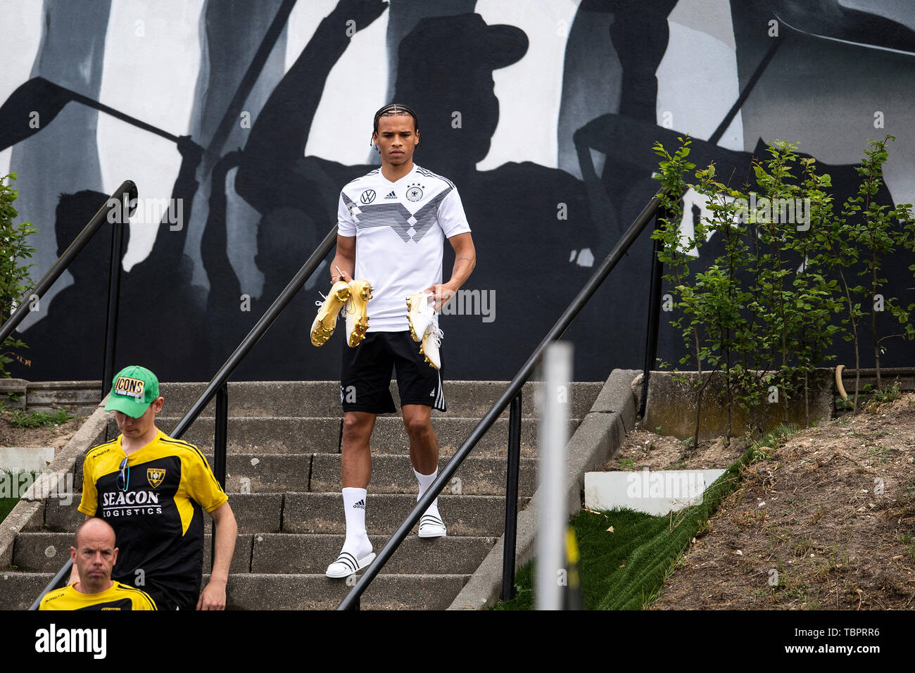 Venlo, Netherlands. 03rd June, 2019. Leroy Sané comes to train the national team at the De Koel stadium. The national football team plays against Belarus (8.6.) and Estonia (11.6.) in the European Championship qualification. Credit: Marius Becker/dpa/Alamy Live News Stock Photo