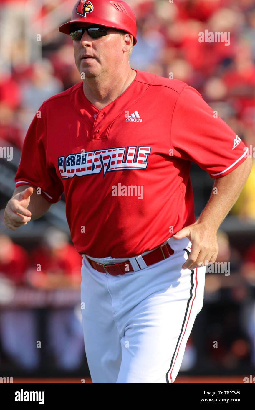 Louisville, KY, USA. 2nd June, 2019. Louisville assistant coach Eric Snider  during an NCAA Baseball Regional at Jim Patterson Stadium in Louisville,  KY. Kevin Schultz/CSM/Alamy Live News Stock Photo - Alamy