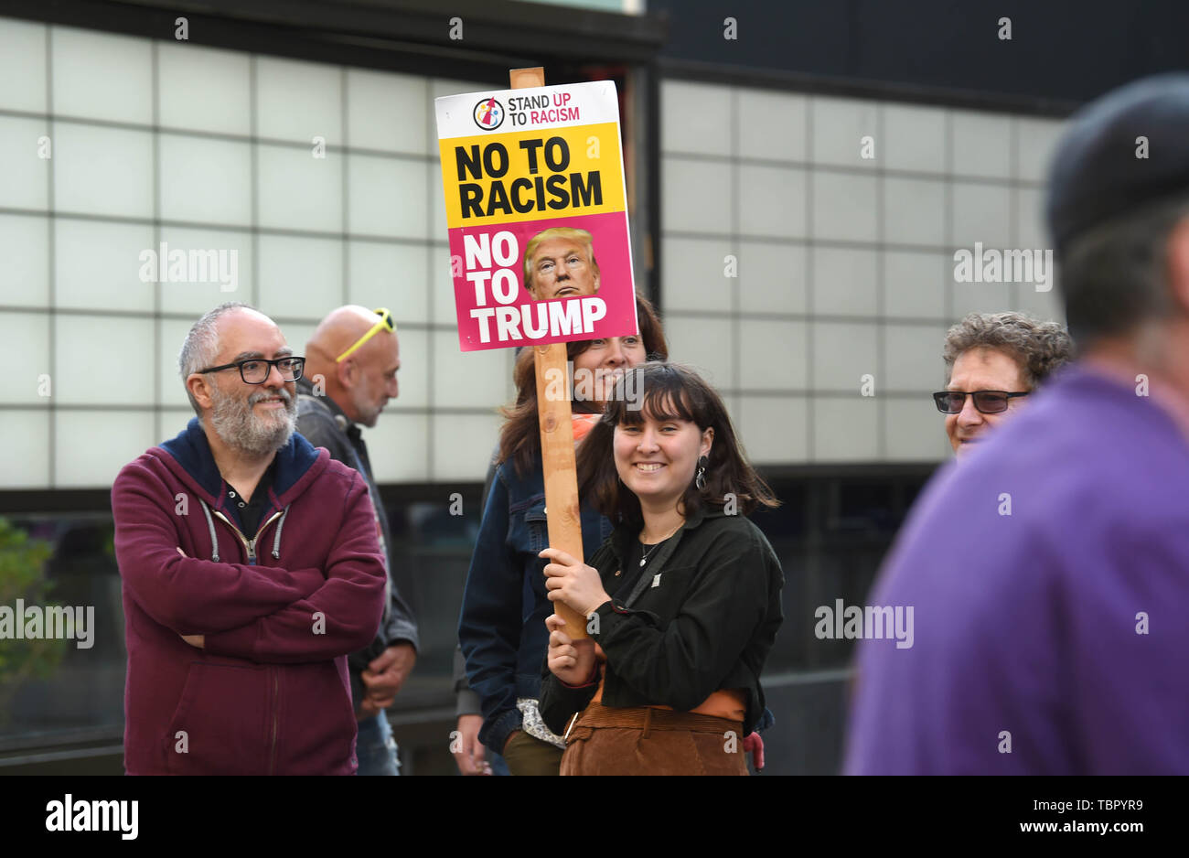 Brighton UK 3rd June 2019 - Anti Donald Trump protesters march through Brighton city centre this evening  to coincide with the President of the United States visit to the UK over the next few days . Credit : Simon Dack / Alamy Live News Stock Photo