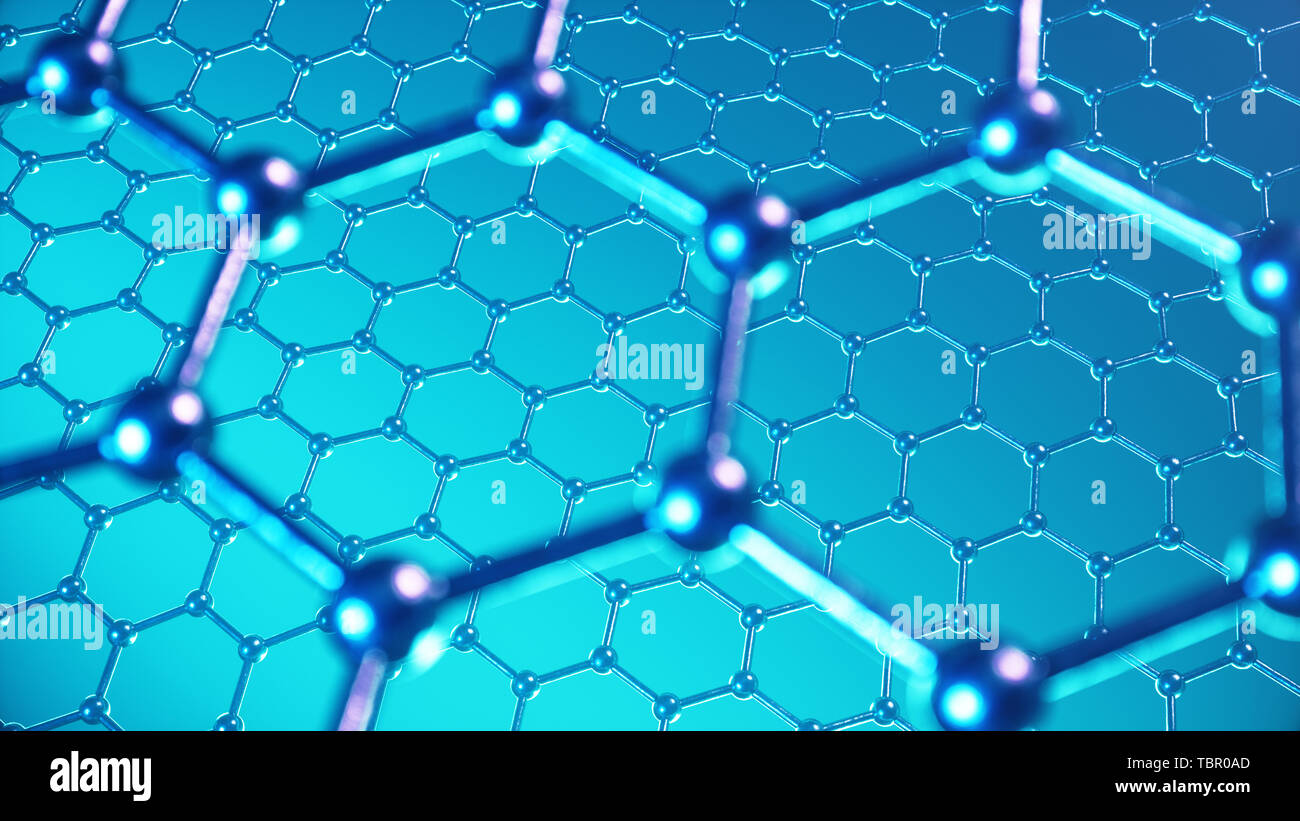3d Illustration structure of the graphene or carbon surface, abstract nanotechnology hexagonal geometric form close-up, concept graphene atomic Stock Photo