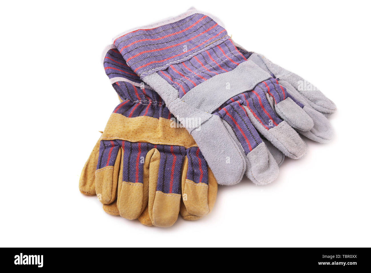 safety gloves on white background. Protective worker gloves. Stock Photo