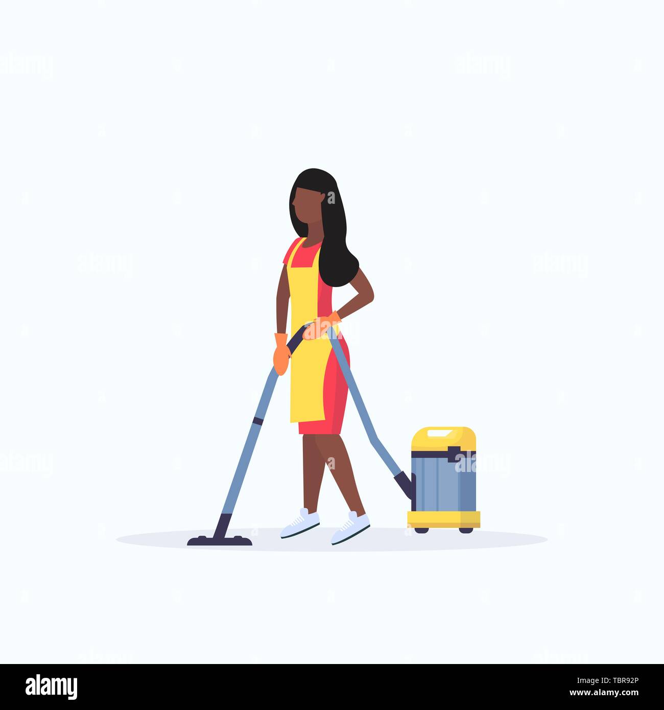 woman in apron using vacuum cleaner african american female janitor ...
