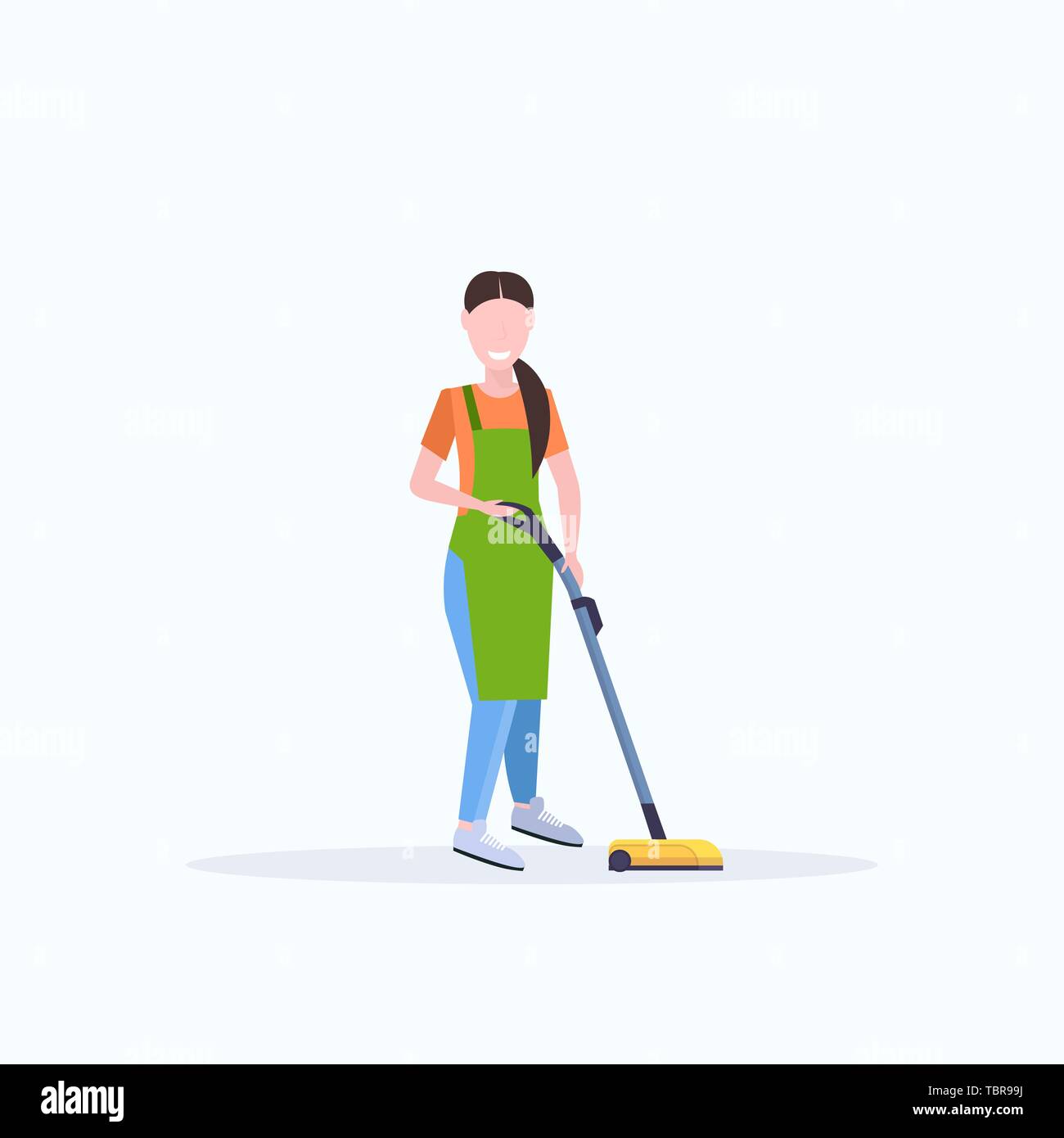 Girl in white vacuuming floor Stock Vector Images - Alamy
