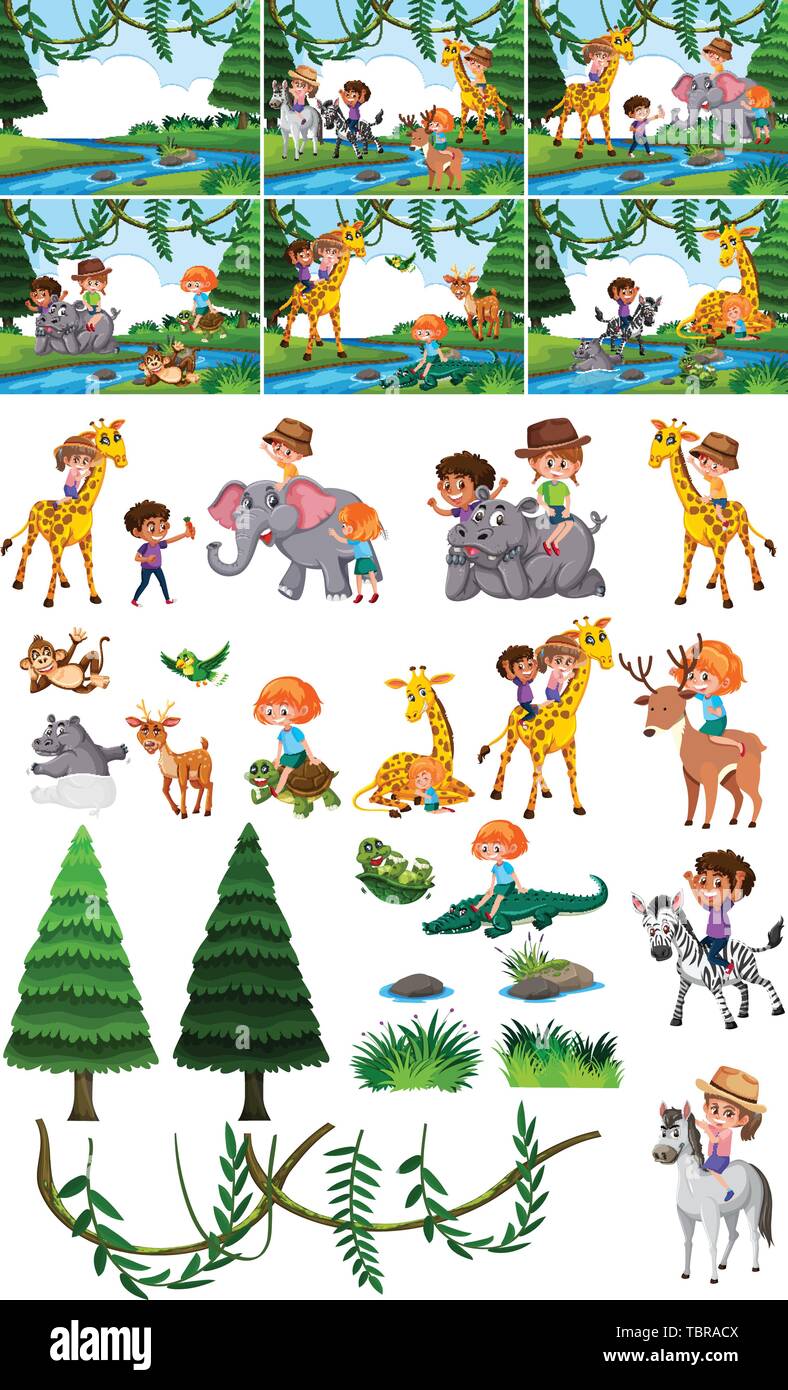 Set of kids in nature illustration Stock Vector Image & Art - Alamy