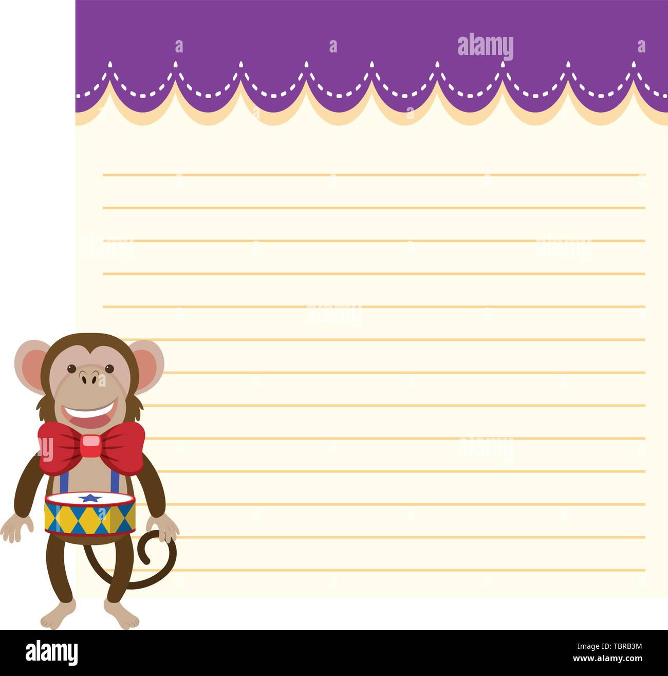Circus monkey on note template illustration Stock Vector