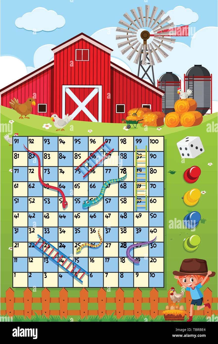 A snake ladder game template illustration Stock Vector